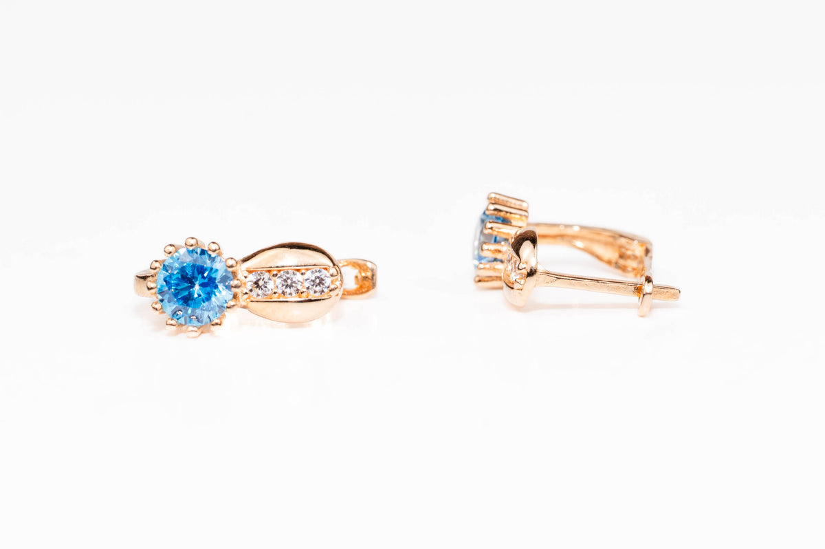 Kids Earrings Rose Gold 585(14K) Blue Zirconia stones