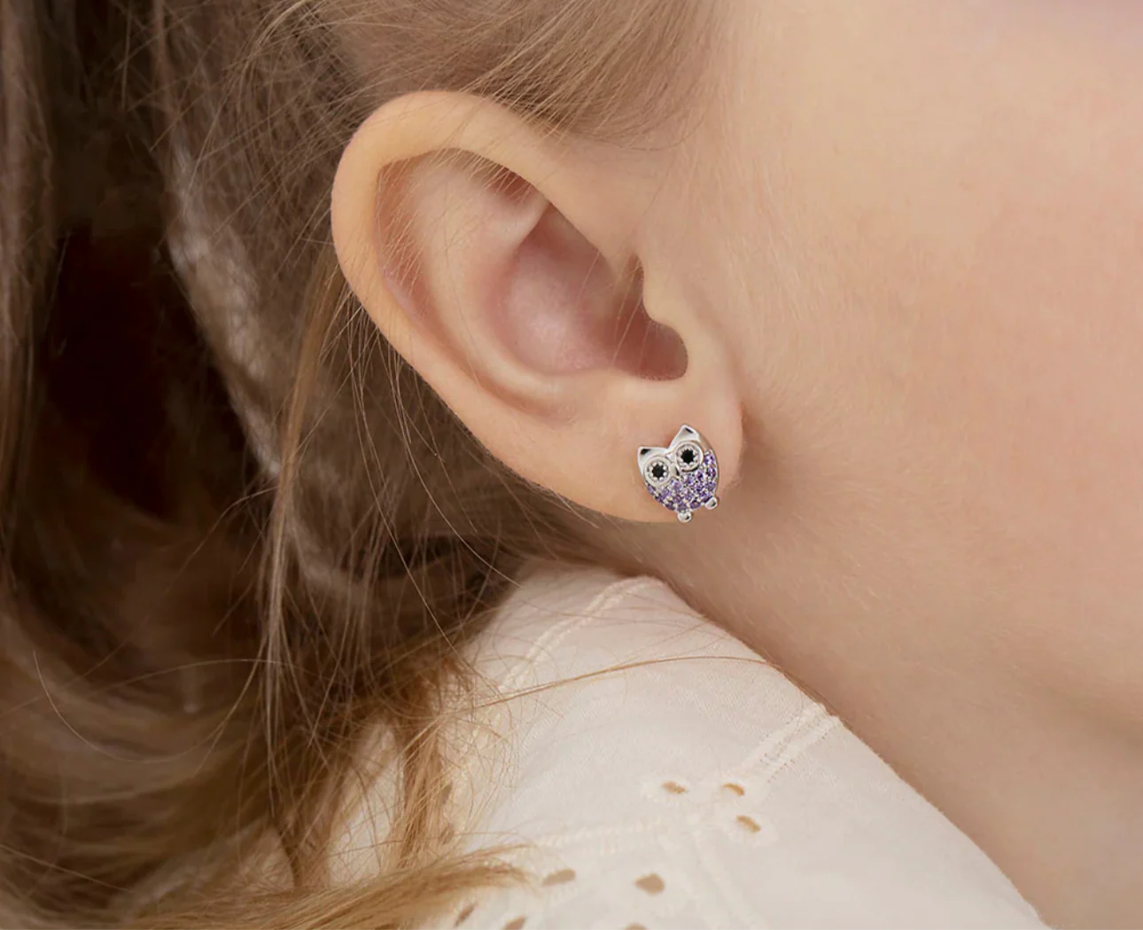 Silver Kids Earrings Owl