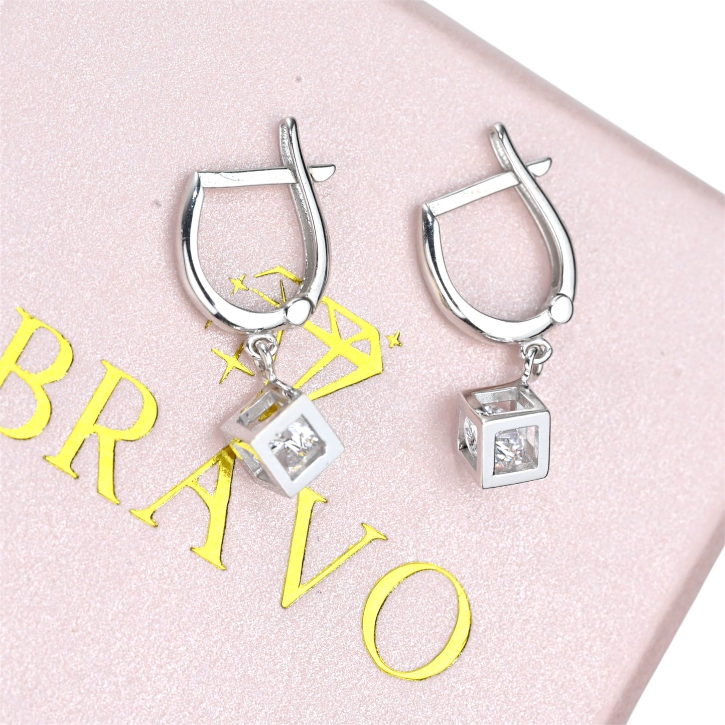 White Gold Dangle Earrings with Zirconia stones