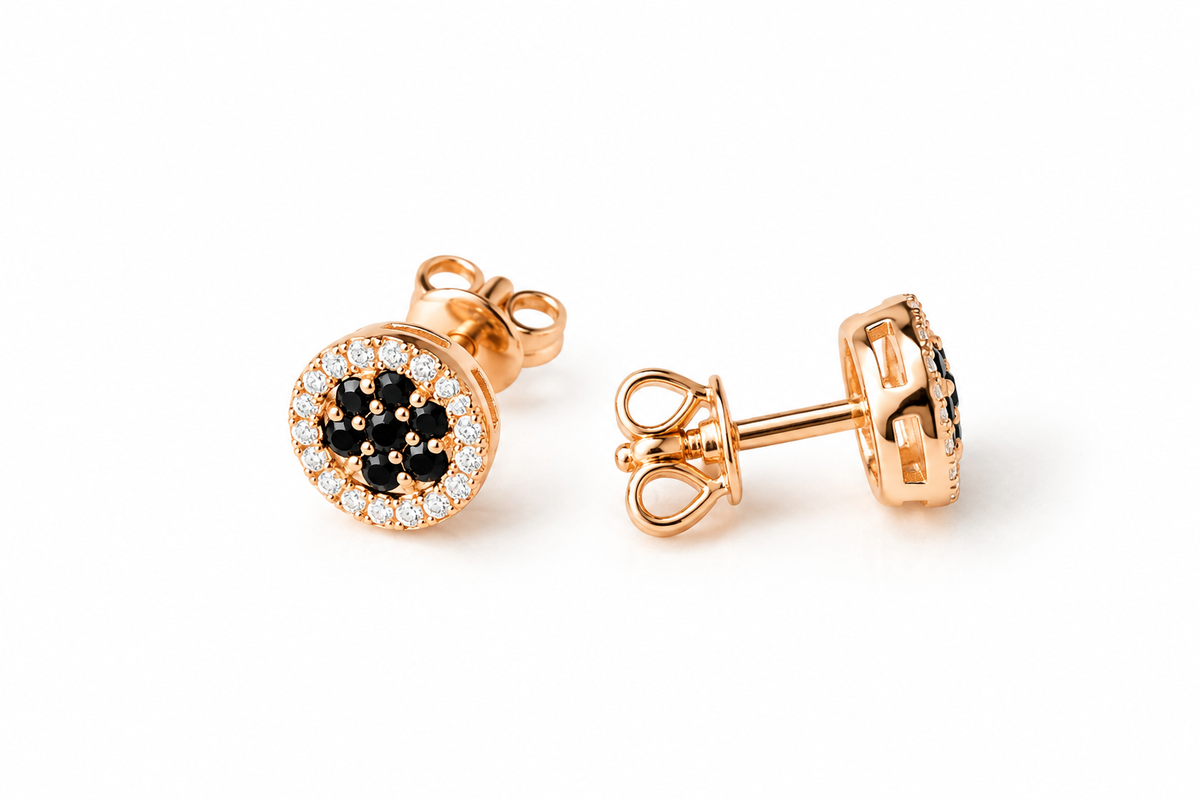 Stud Earrings Rose Gold 585(14K) with Black Zirconia stones