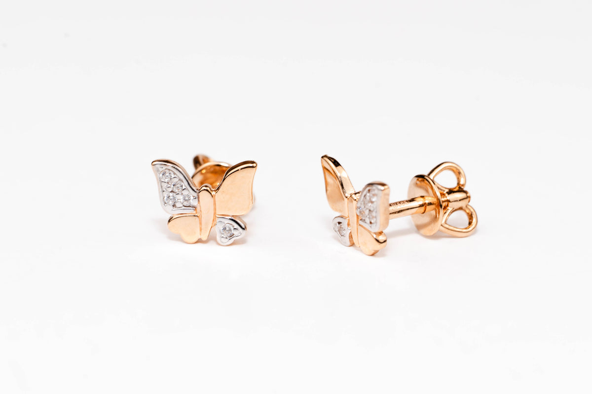 Rose Gold Stud Earrings Butterfly