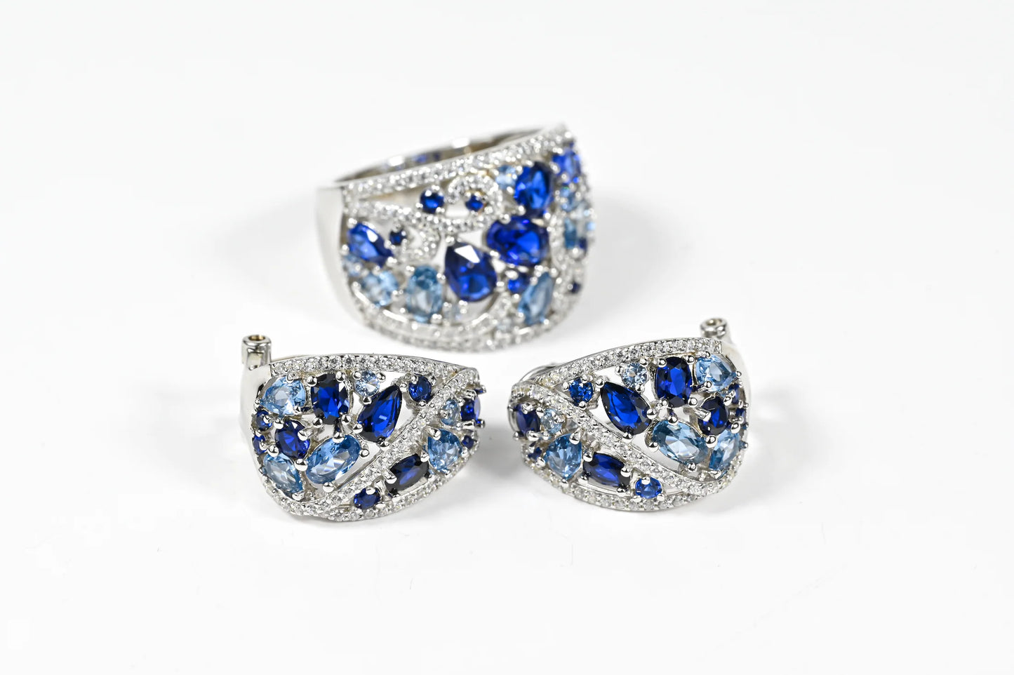 Bright stone Silver Jewelry Set (Multiple Color Variants)