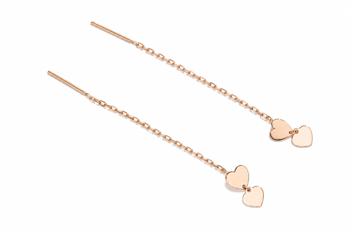 Thread Earrings Hearts Rose Gold 585(14K)