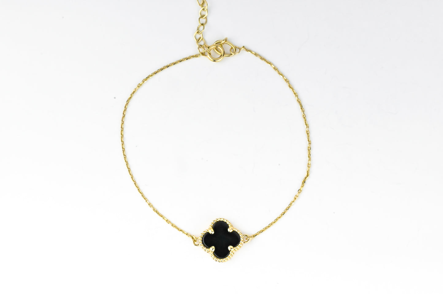 Bracelet Yellow Gold Onyx clover