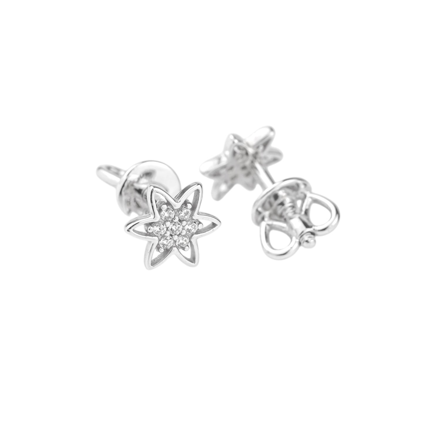 Kids Earrings Stars White Gold