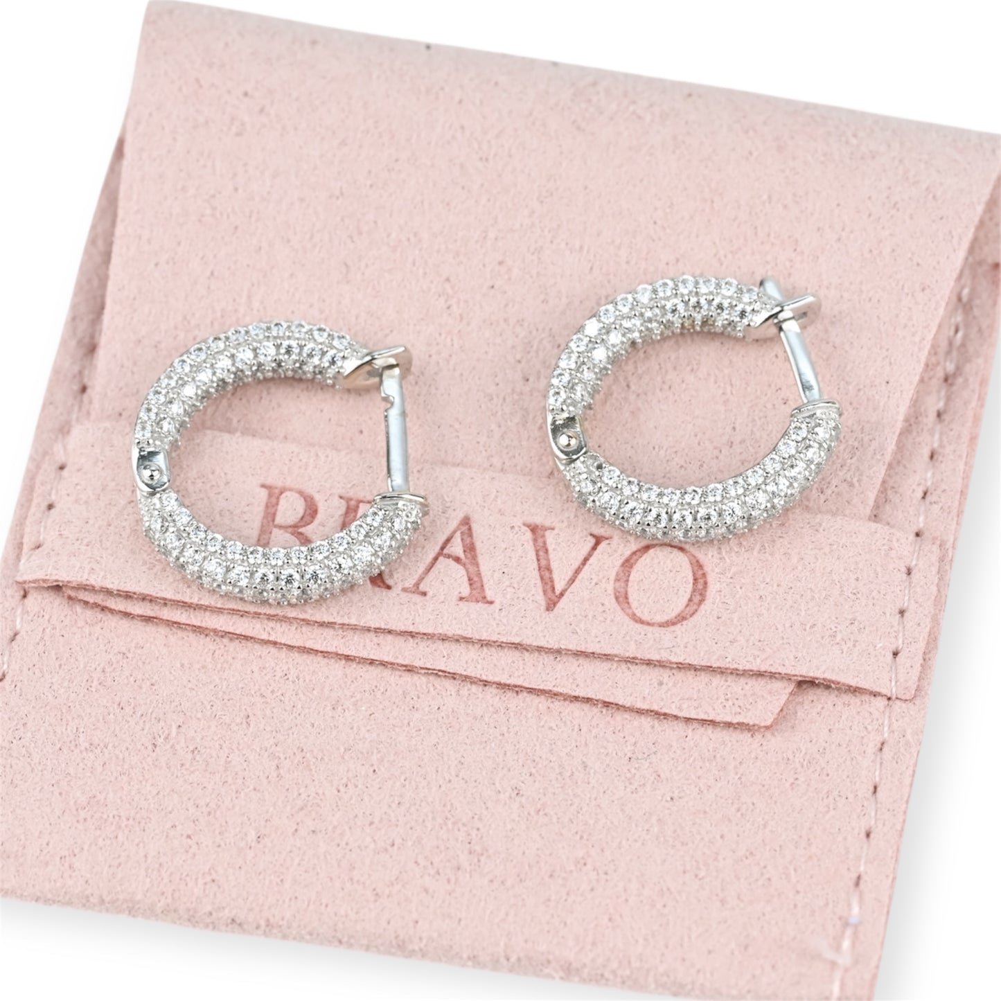 White Gold Hoops Earrings with Zirconia stones