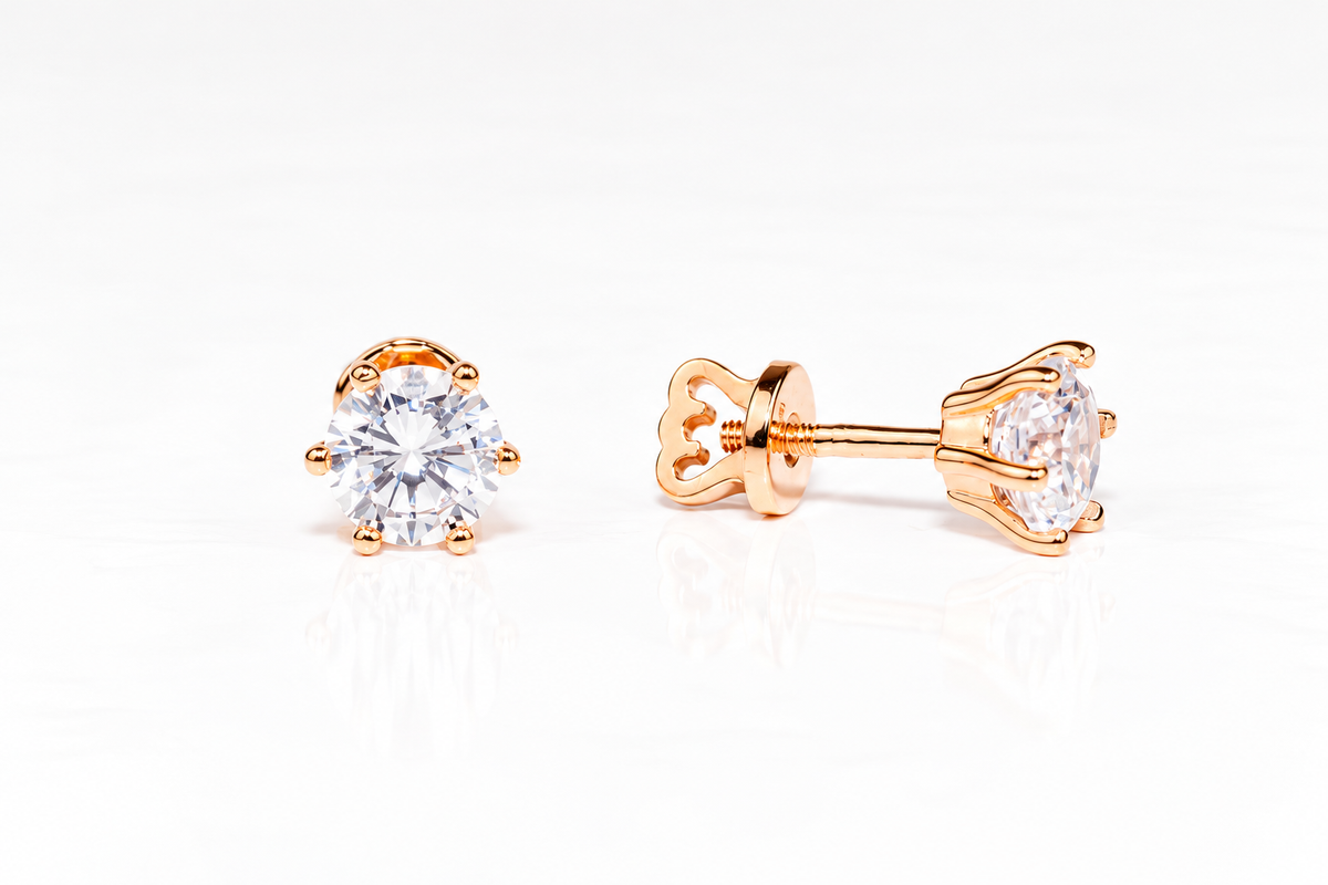 Rose Gold Stud Earrings with Zirconia stones