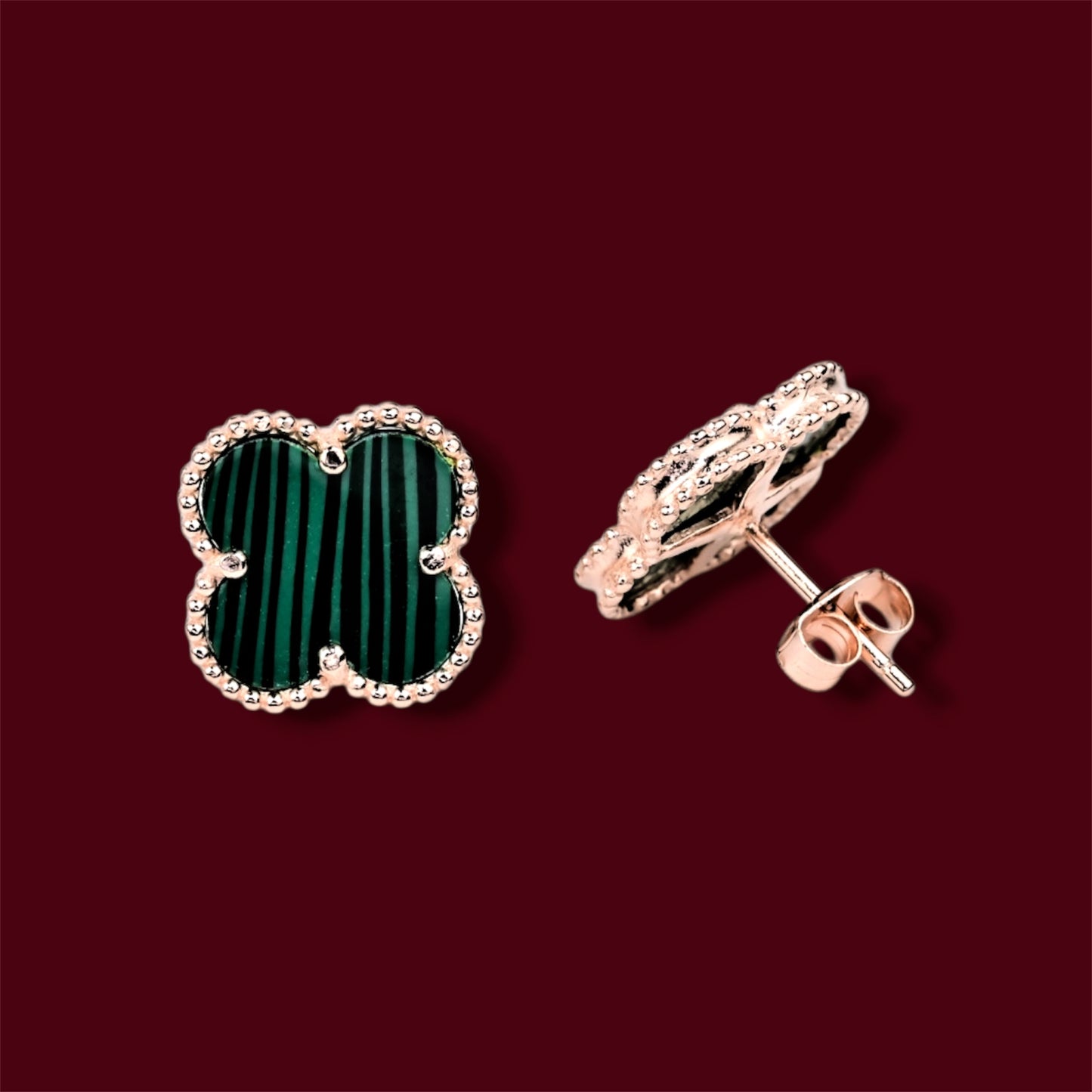Stud Silver Earrings Malachite Gold Plated