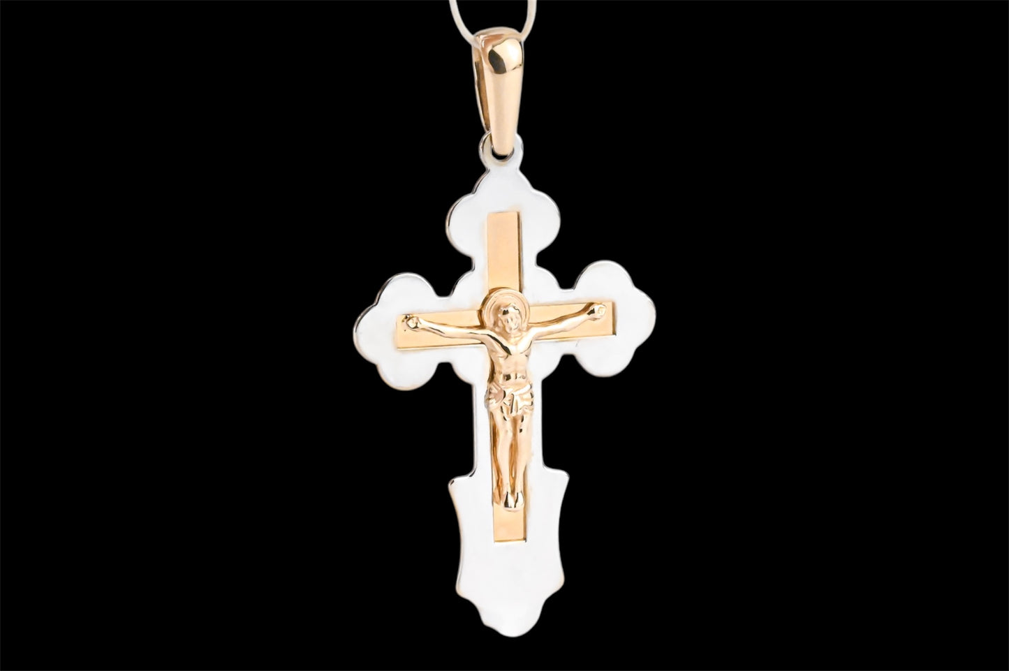 Orthodox Cross Rose&White Gold Pendant