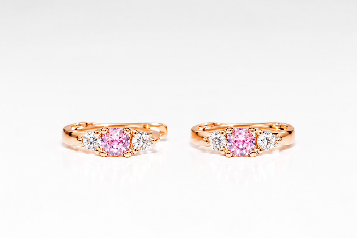 Kids Earrings Rose Gold 585(14K) Pink Zirconia stones