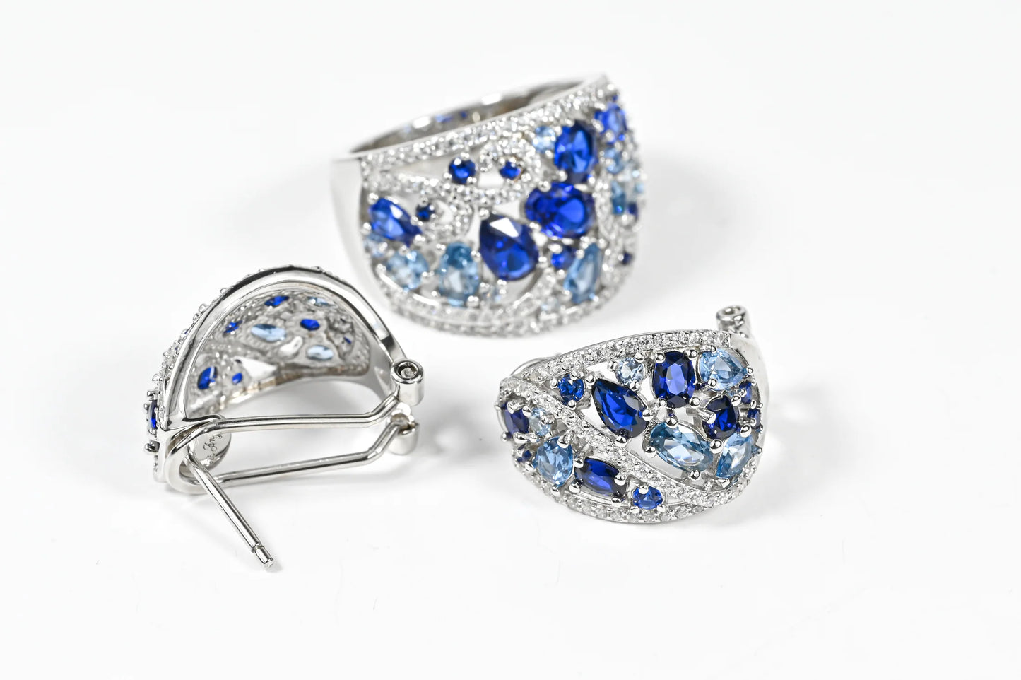 Bright stone Silver Jewelry Set (Multiple Color Variants)