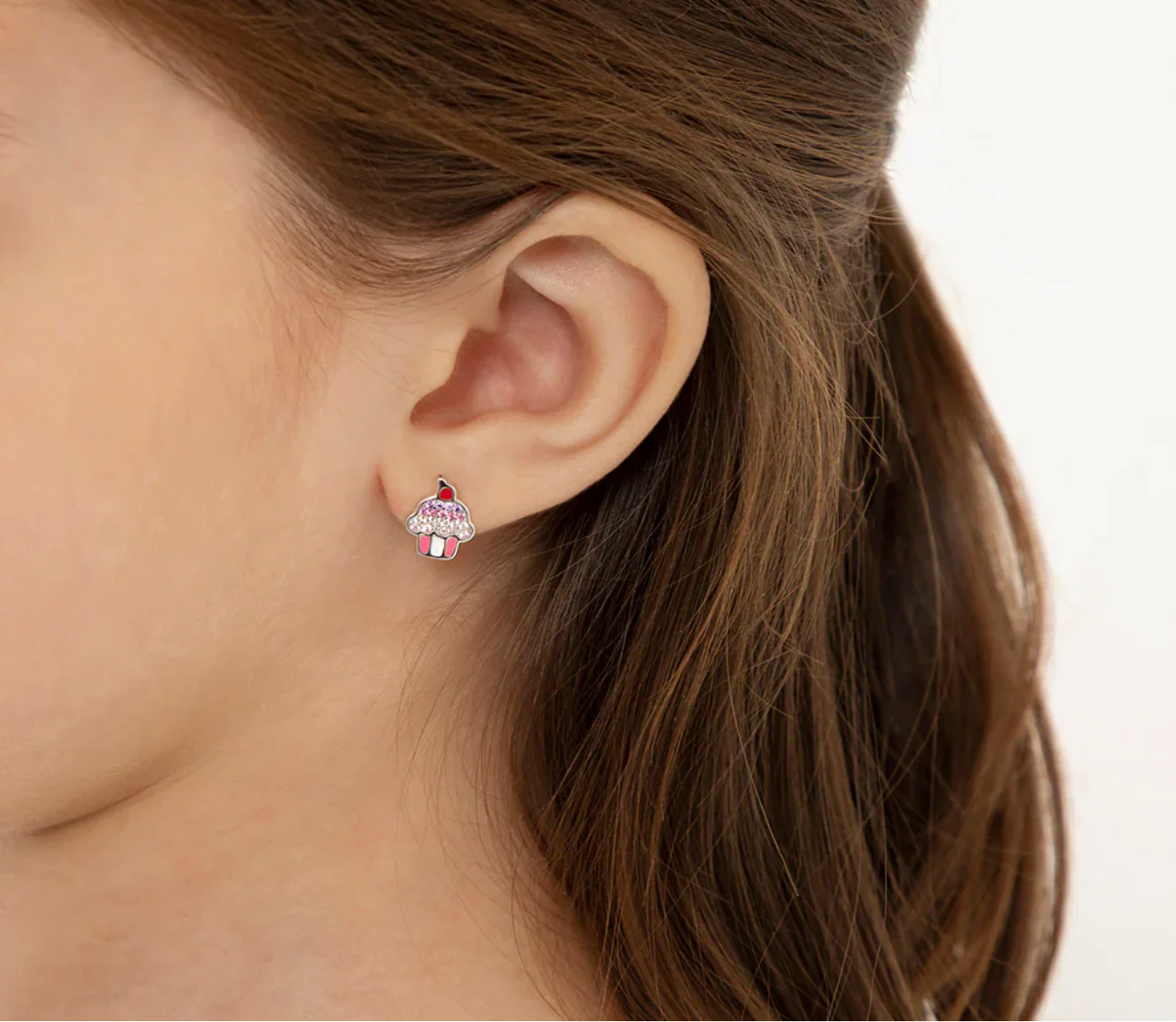 Silver Kids Earrings Cupcake