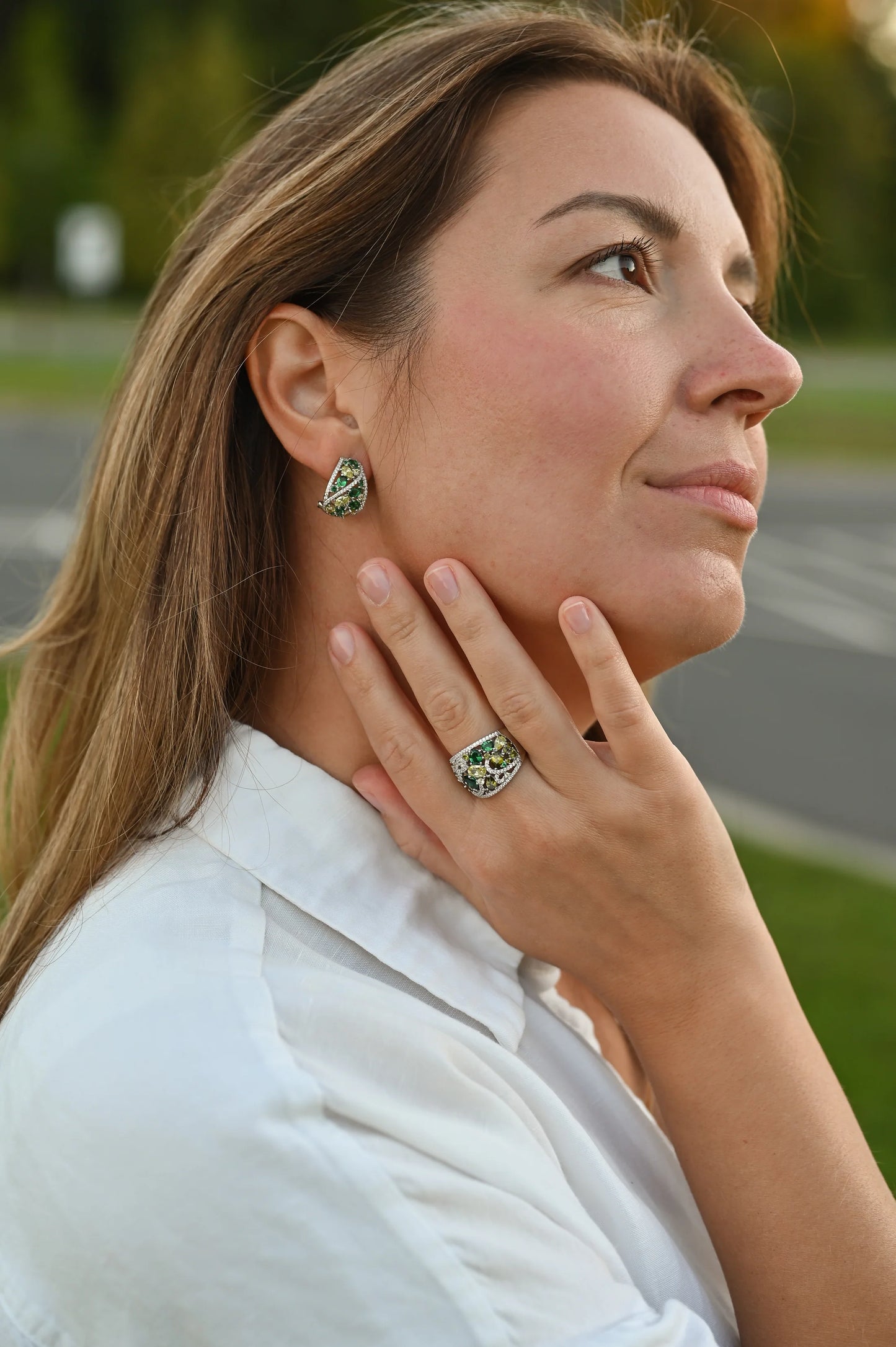 Bright stone Silver Jewelry Set (Multiple Color Variants)