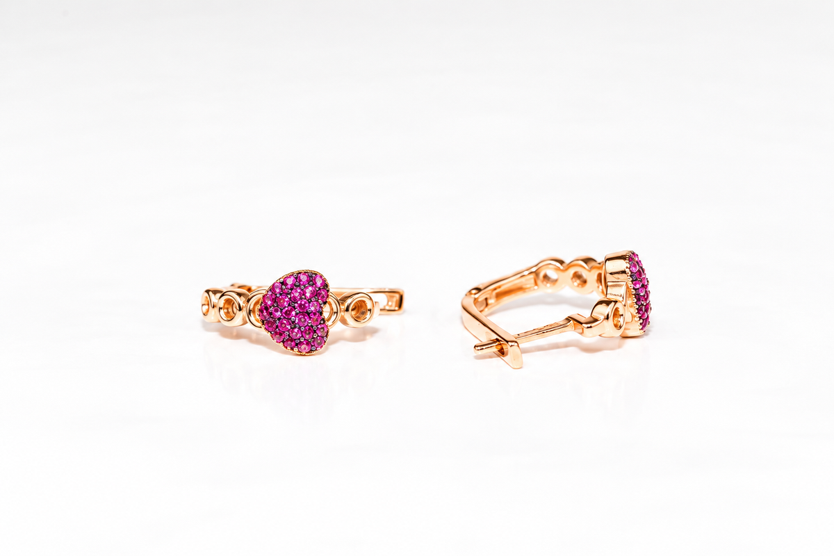 Kids Earrings Rose Gold 585(14K) Pink Hearts
