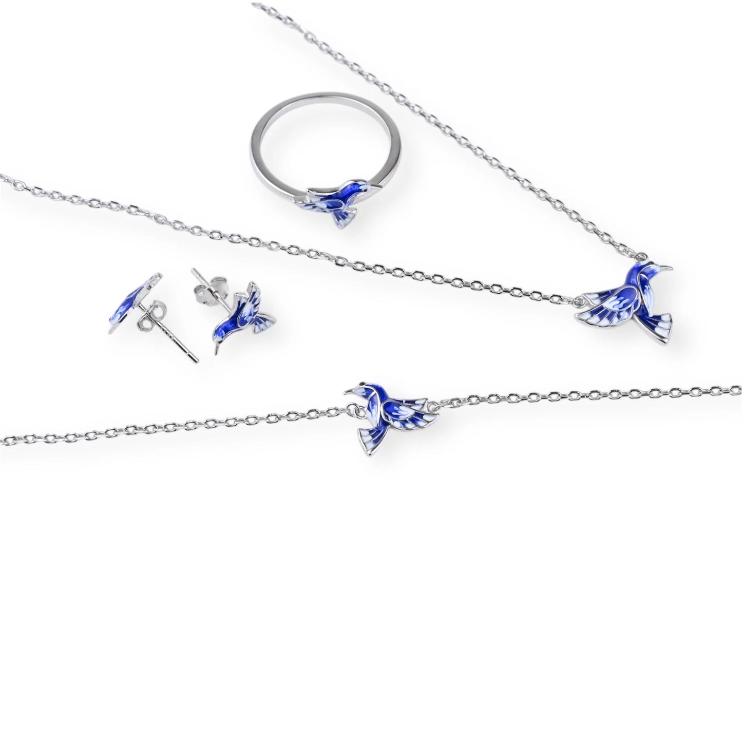 Dainty Hummingbird Silver Jewelry Set