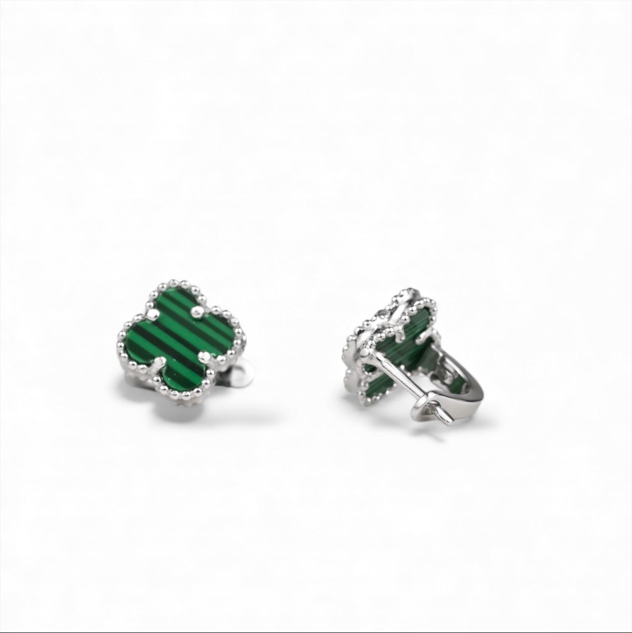 Clover Malachite Silver Earrings