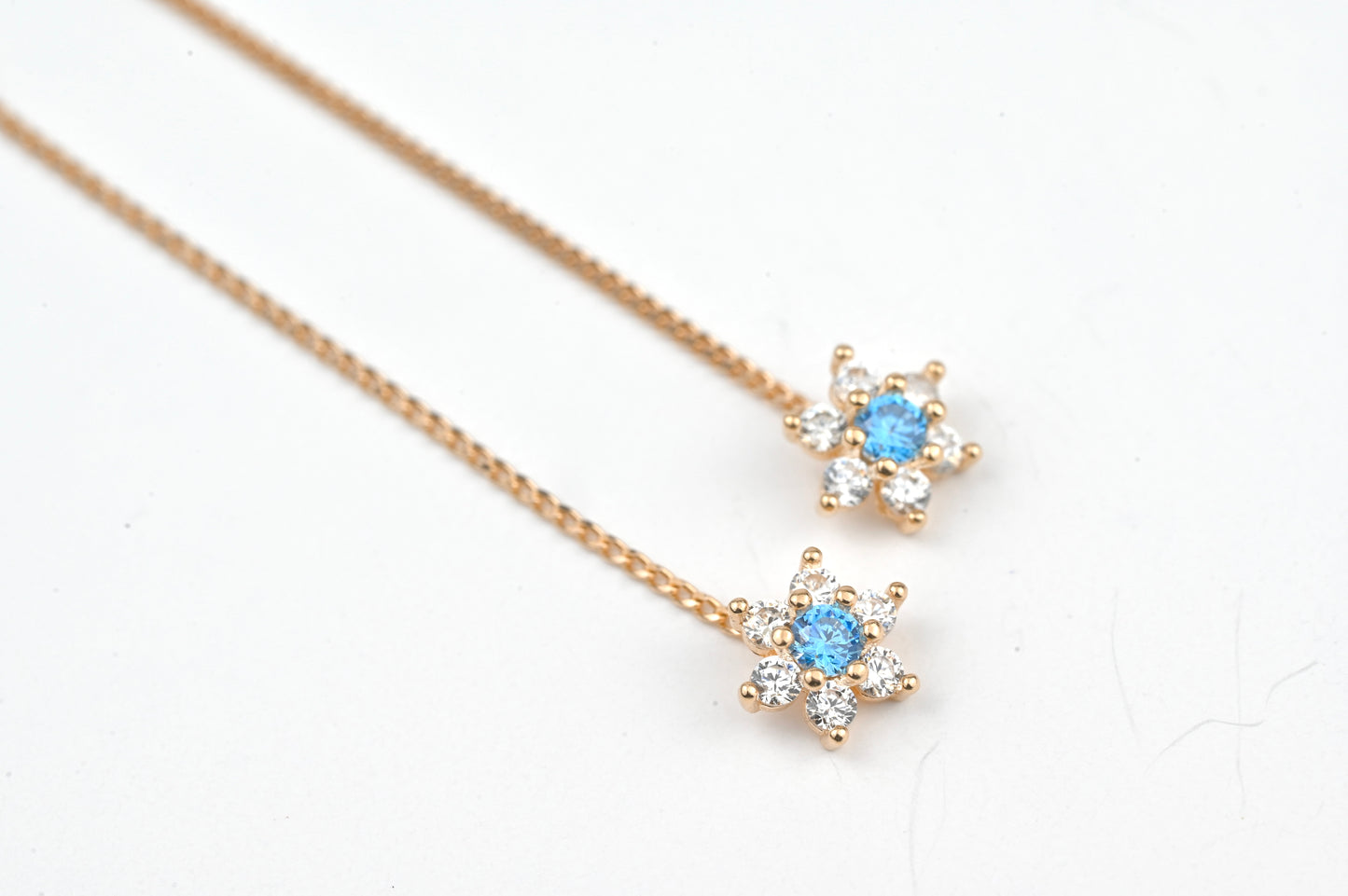 Thread Earrings Blue Flowers