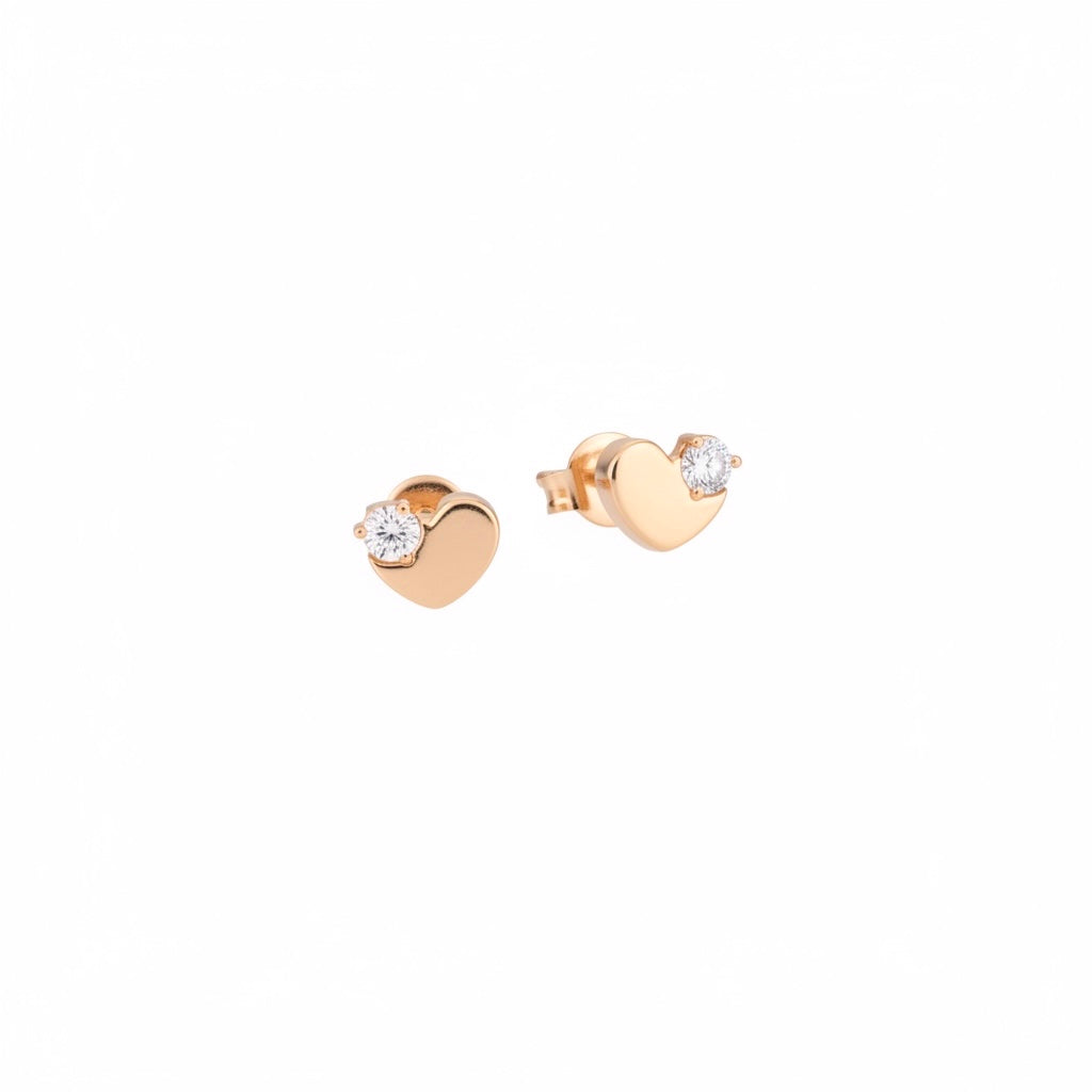 Rose Gold 585 (14K) Studs Earrings with Zirconia stones Hearts