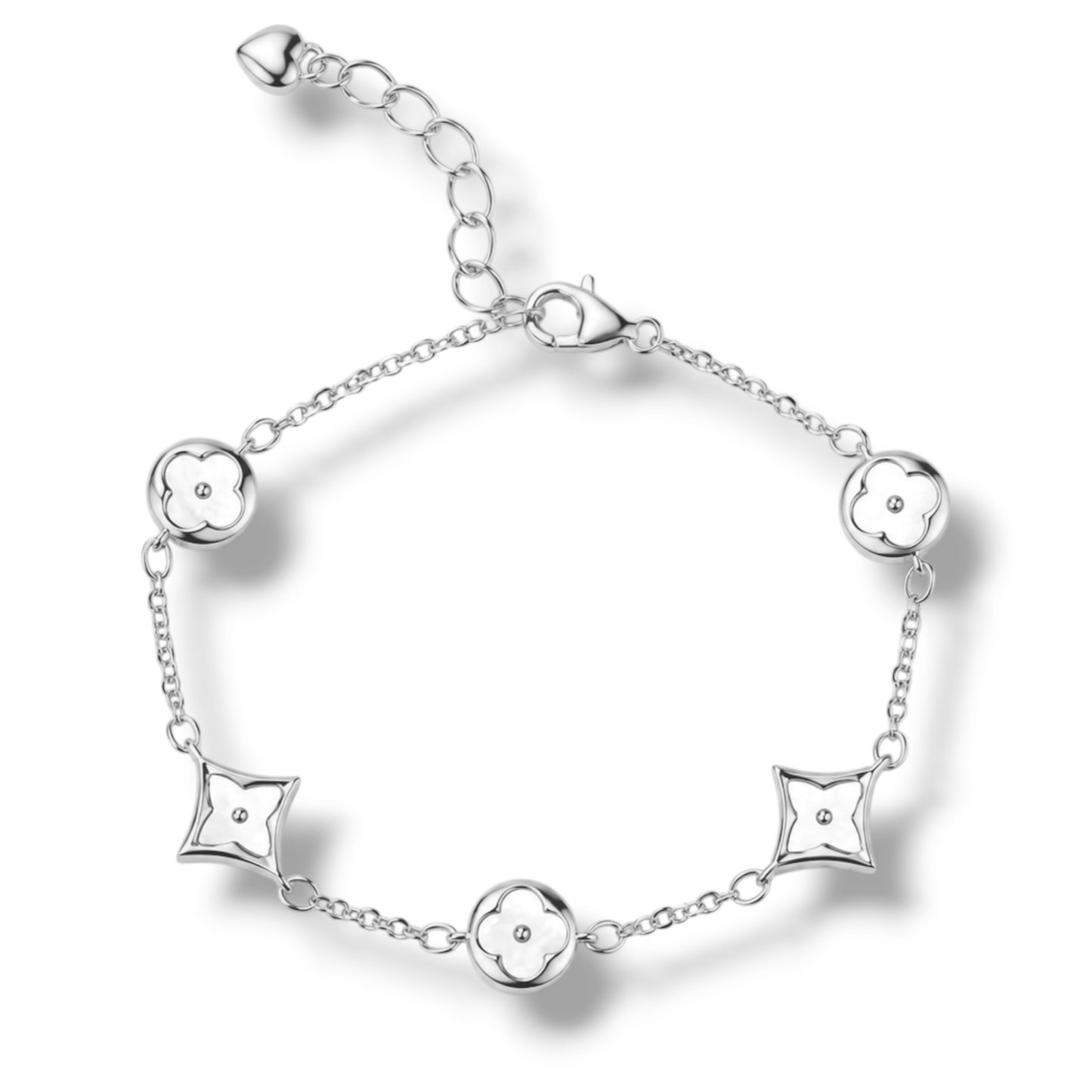 Silver Bracelet Mother of Pearl Flowers
