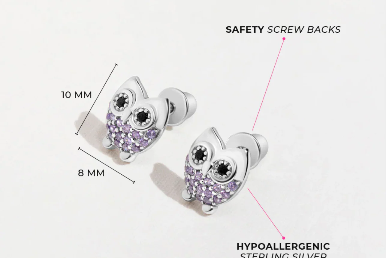 Silver Kids Earrings Owl