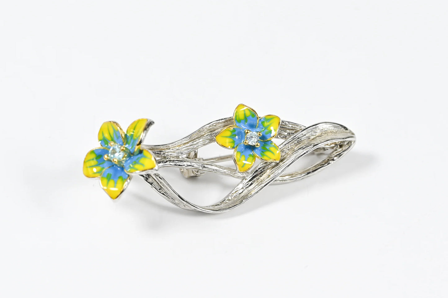 Yellow and Blue Floral Silver Set