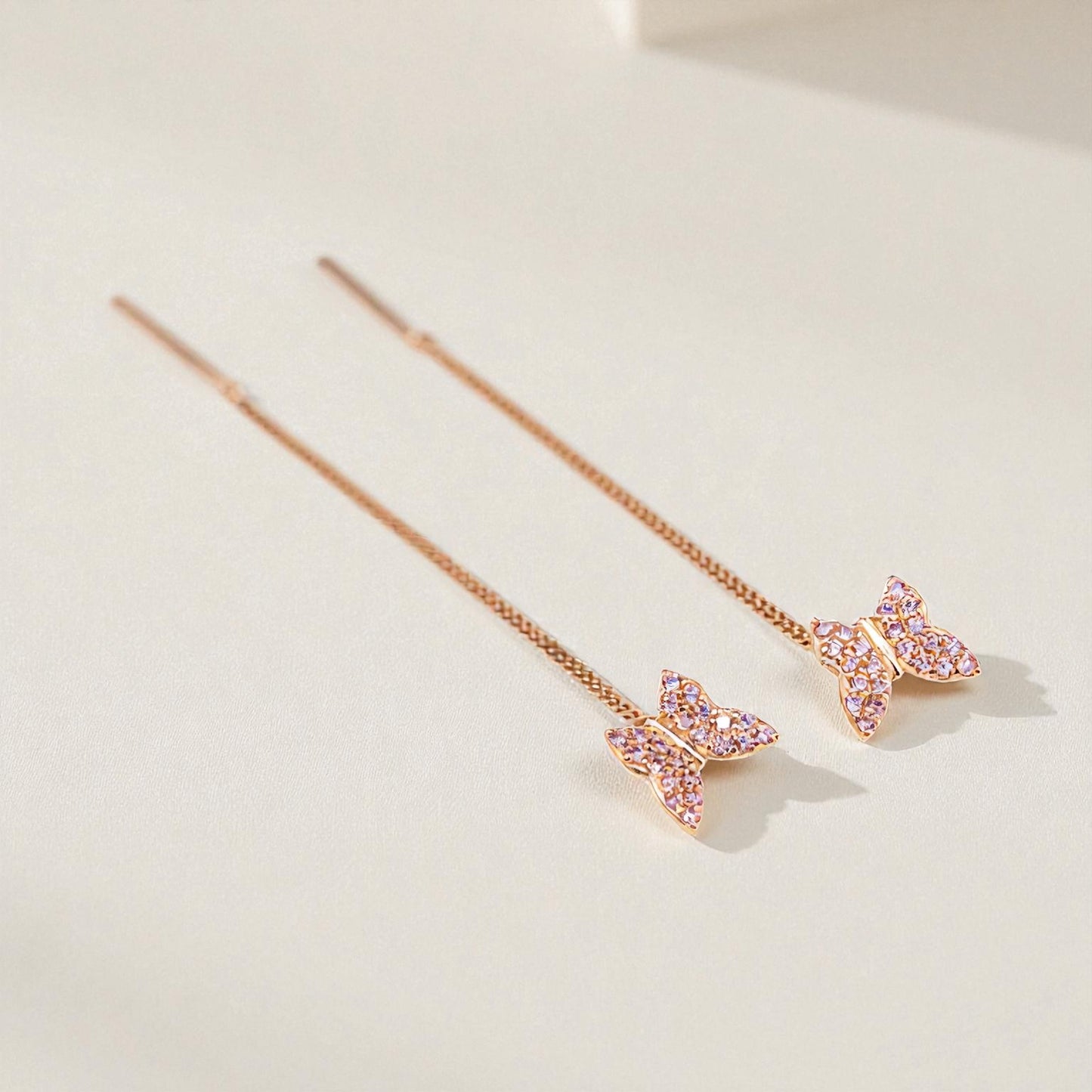 Thread Earrings Butterfly with Pink Zirconia stones