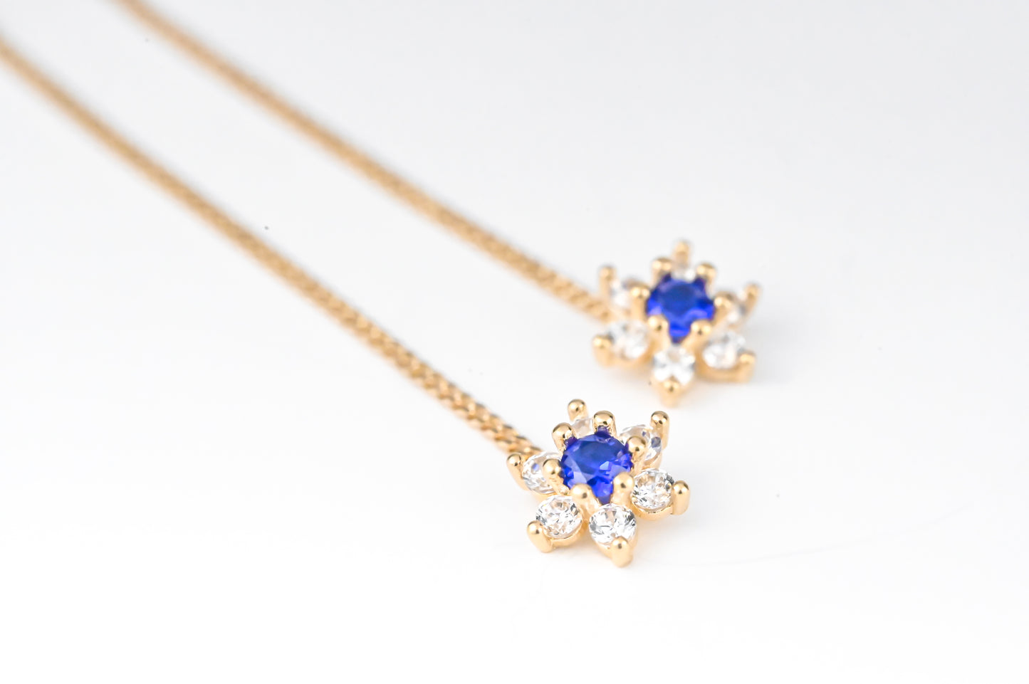 Blue Flowers Thread Earrings