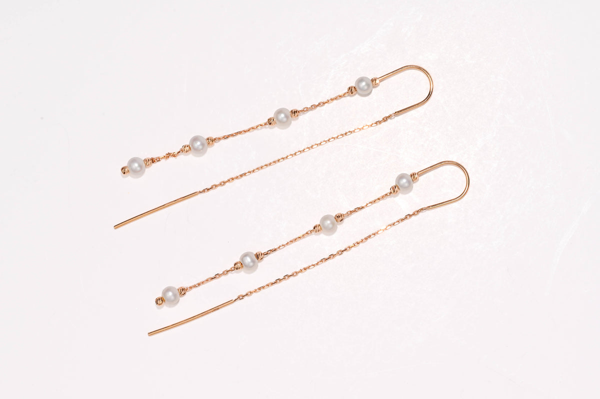 Thread Earrings Pearl Rose Gold 585(14K)