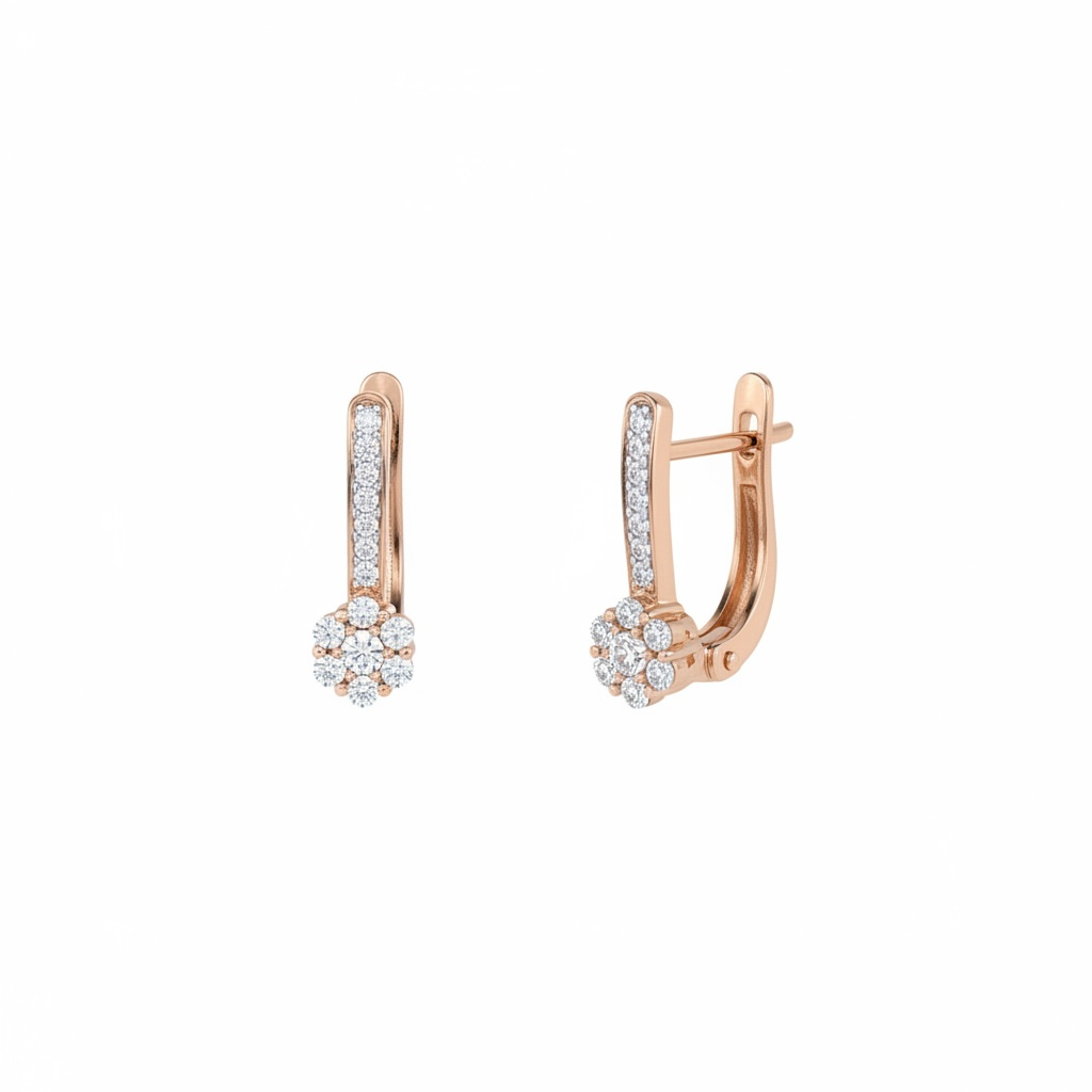 Rose Gold 585(14K) Earrings Dlowers with Zirconia stones