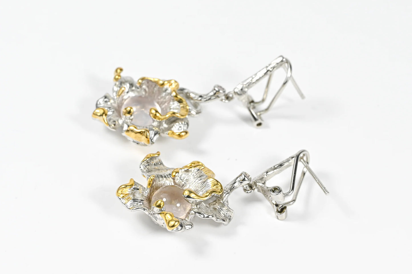 Pink Alien Flowers Silver Jewelry Set