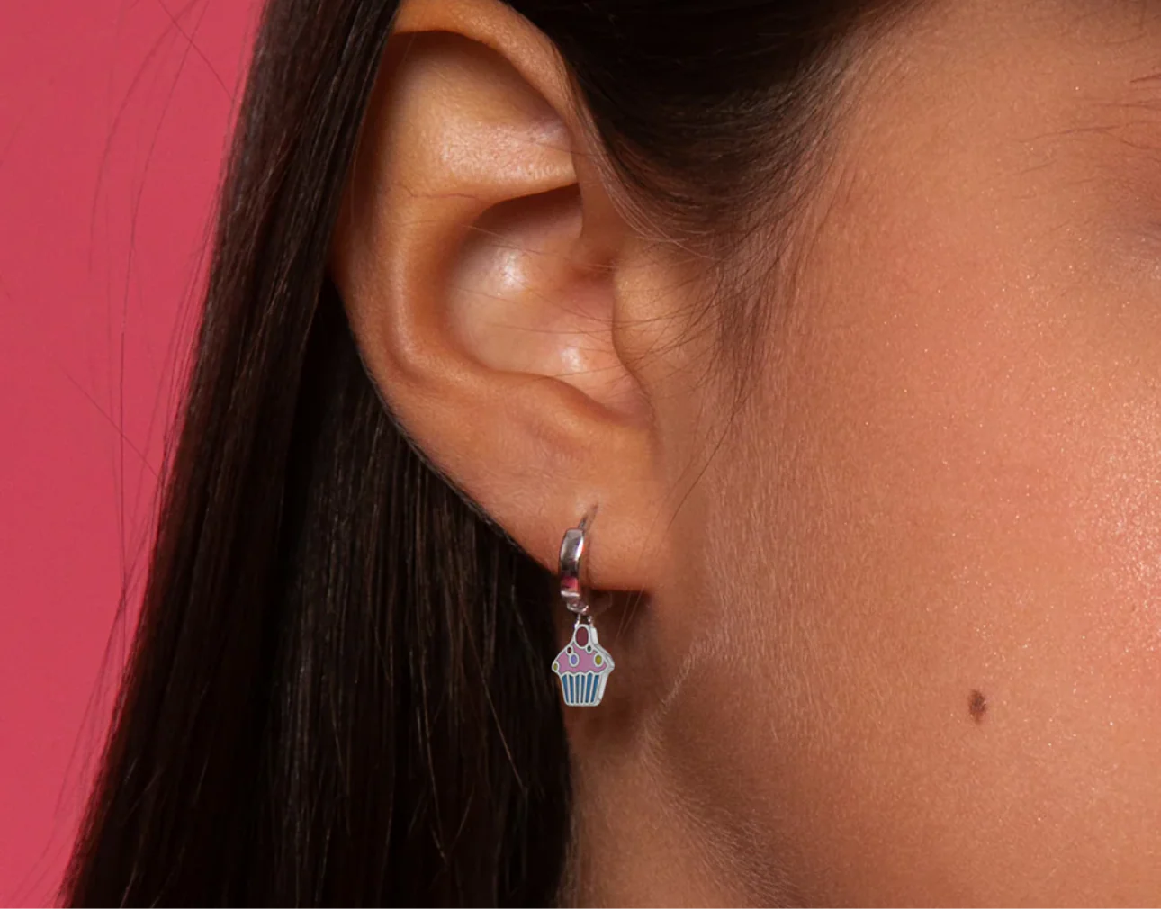 Kids Dangle Earrings Silver Cupcake