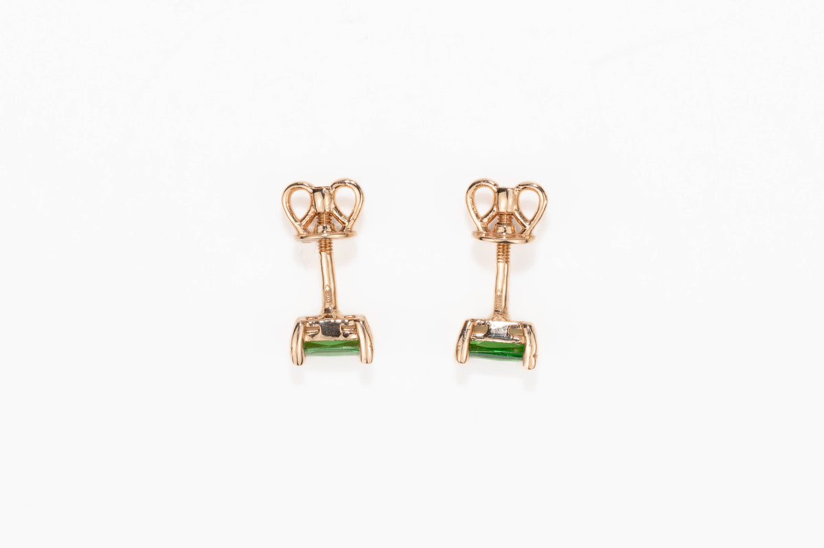 Rose Gold Earrings Studs Green stones