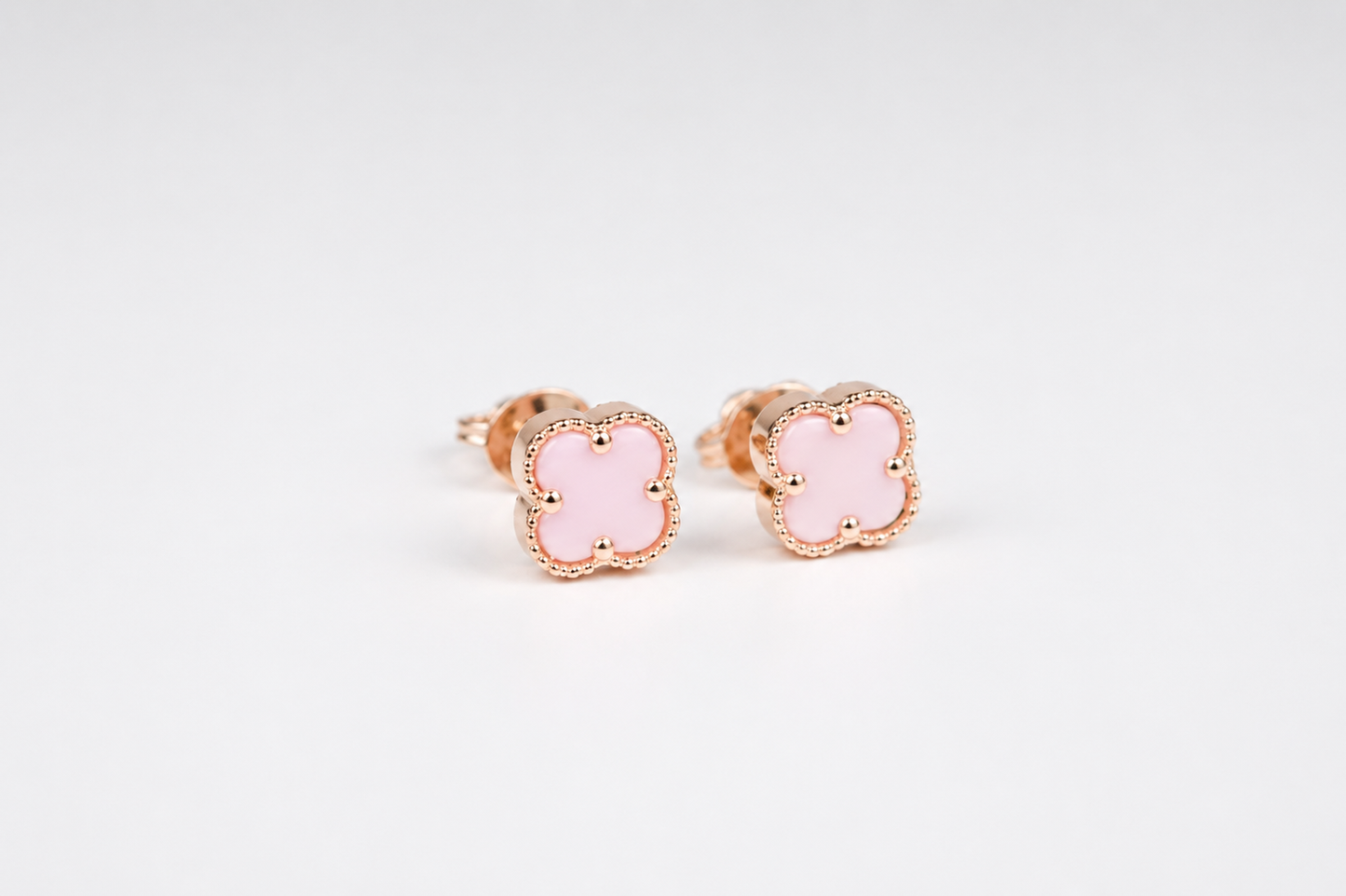 Stud Pink Clover Earrings Rose Gold 585