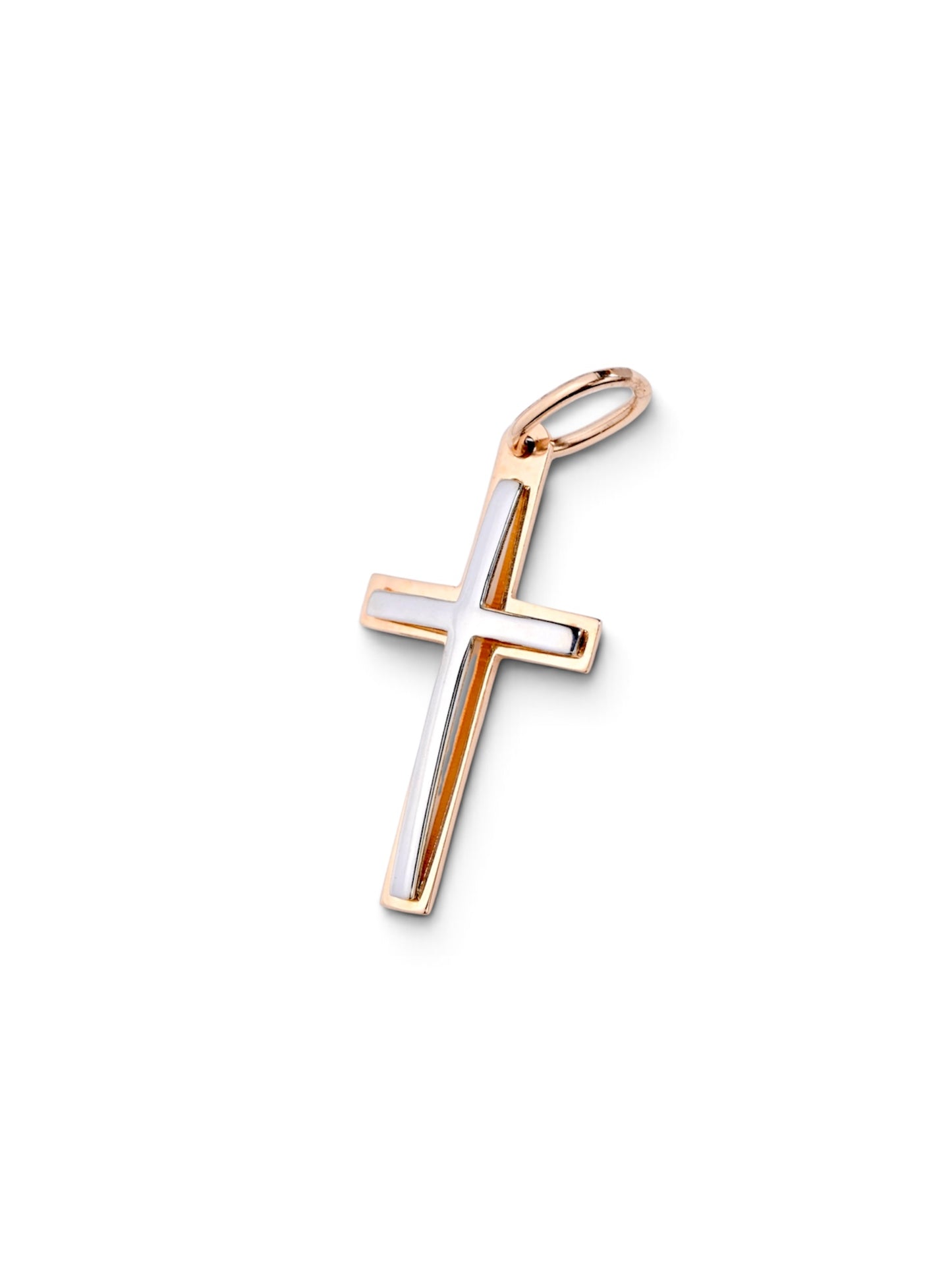 Elegant Pendant Cross with Inlay White Gold 585(14K)