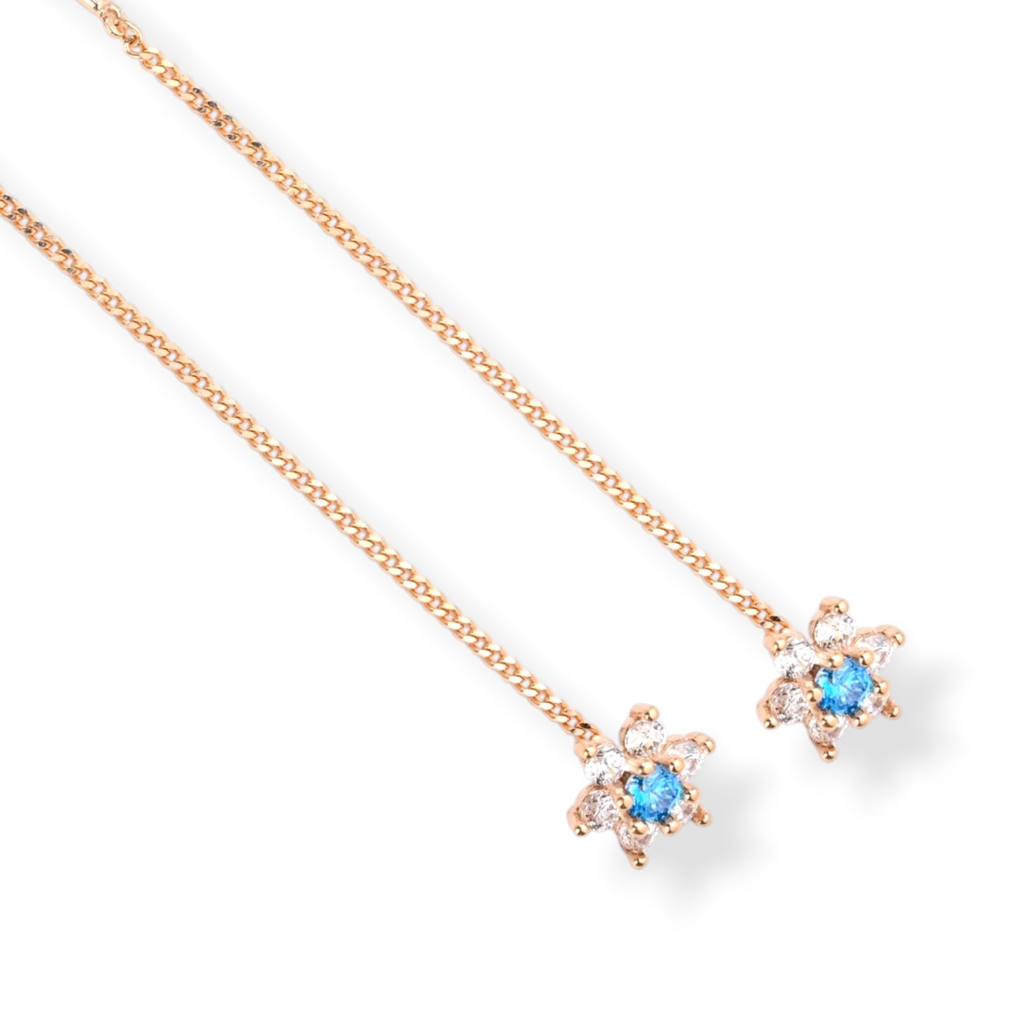 Thread Earrings Flowers with Blue Zirconia stones