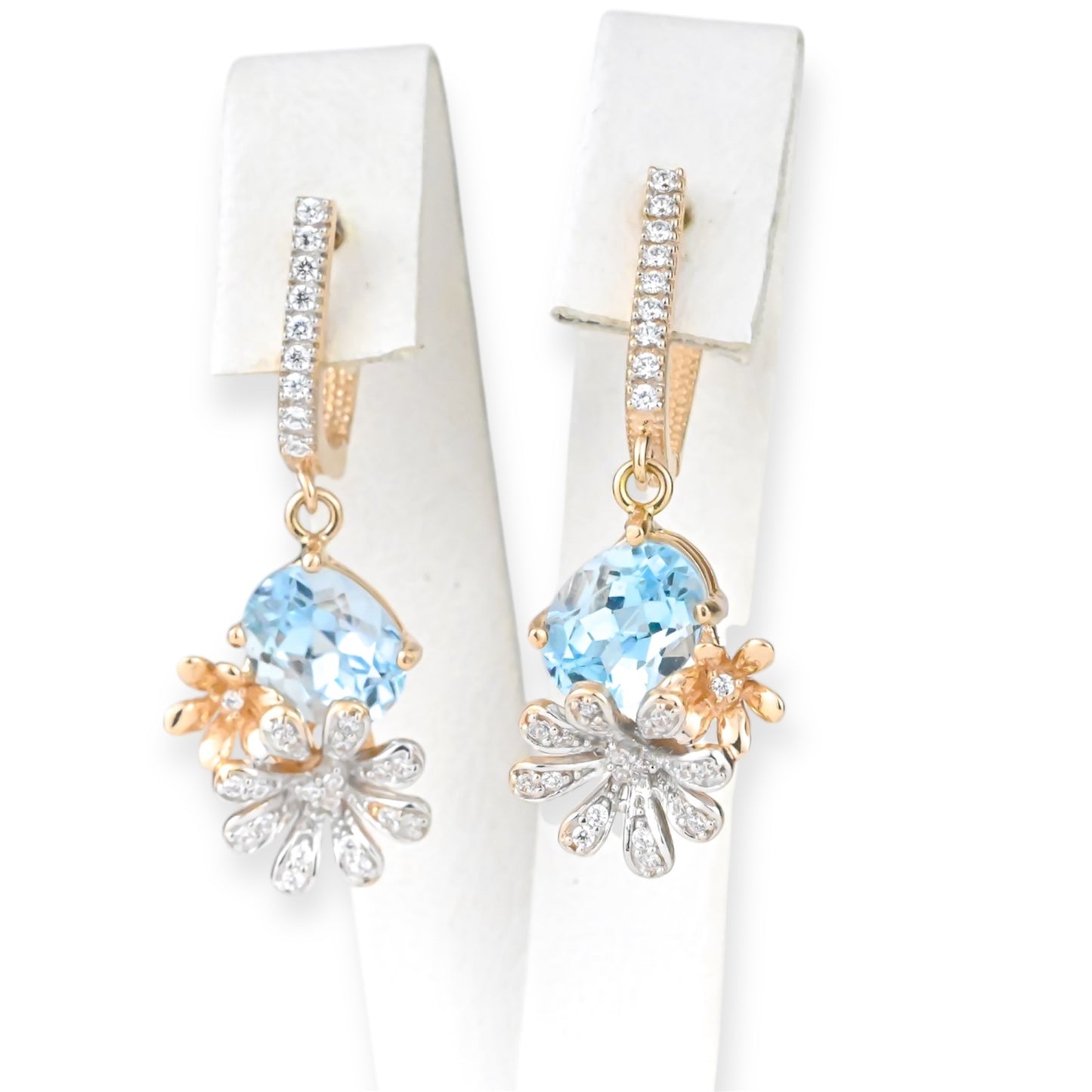 Dangle Earrings Flowers Blue Topaz