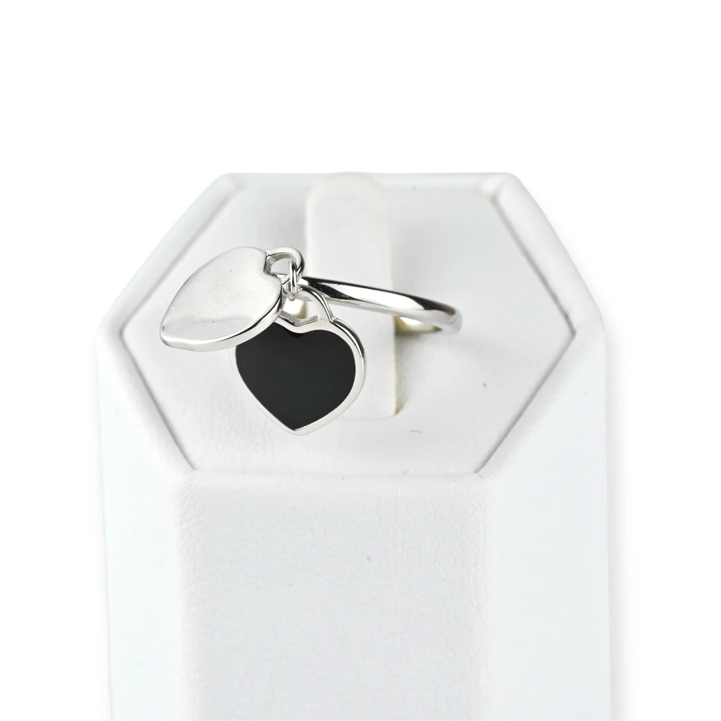 Silver Jewelry Set Black Hearts