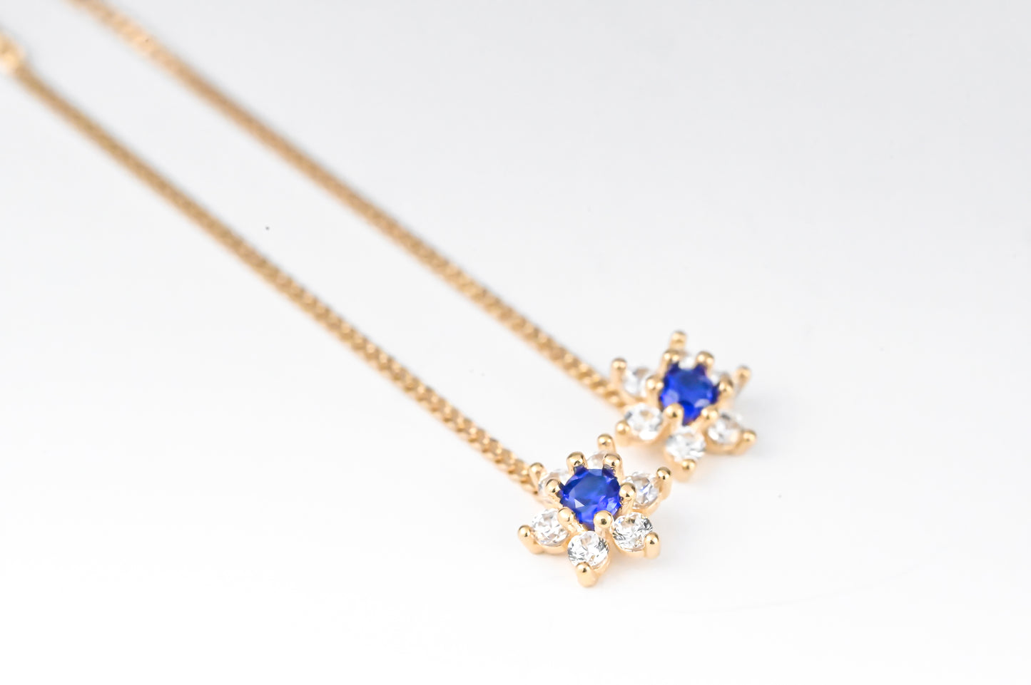 Blue Flowers Thread Earrings
