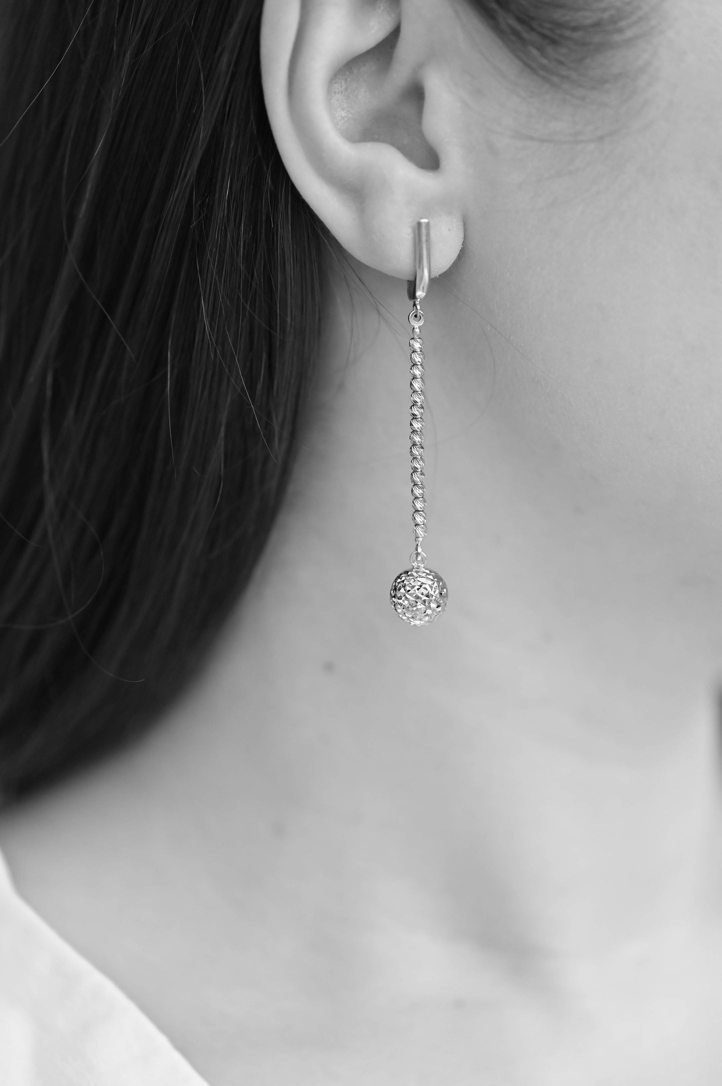 Sterling Silver Long Ball Earrings