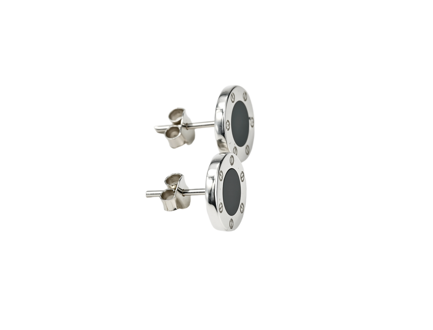 Earrings with black Enamel White Gold