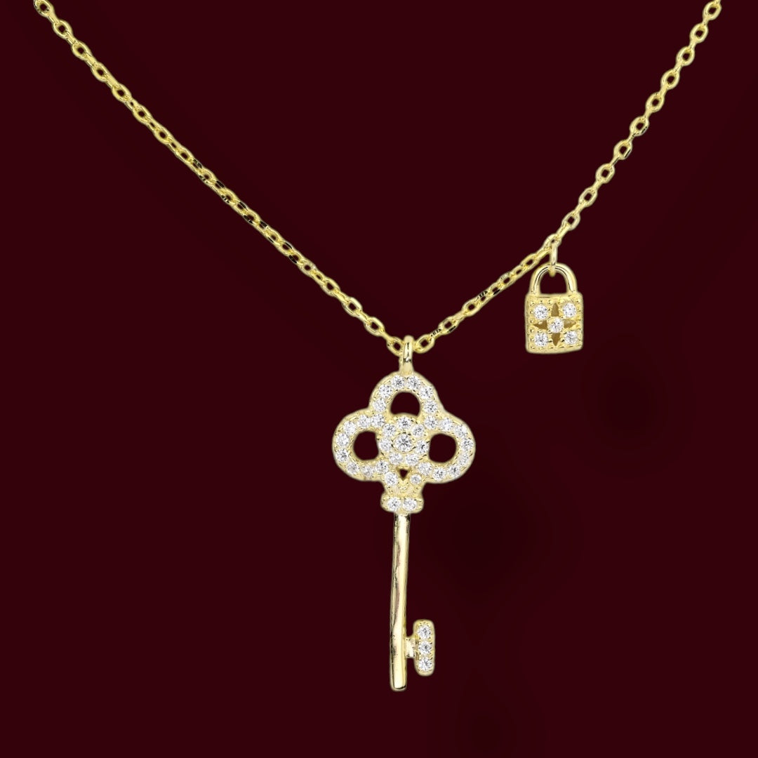 Silver 925 Gold Plated Necklace Key