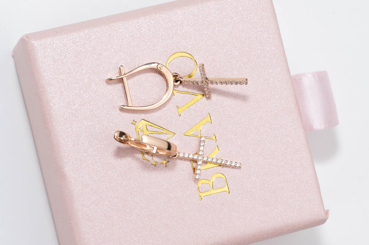 Rose Gold Earrings Cross