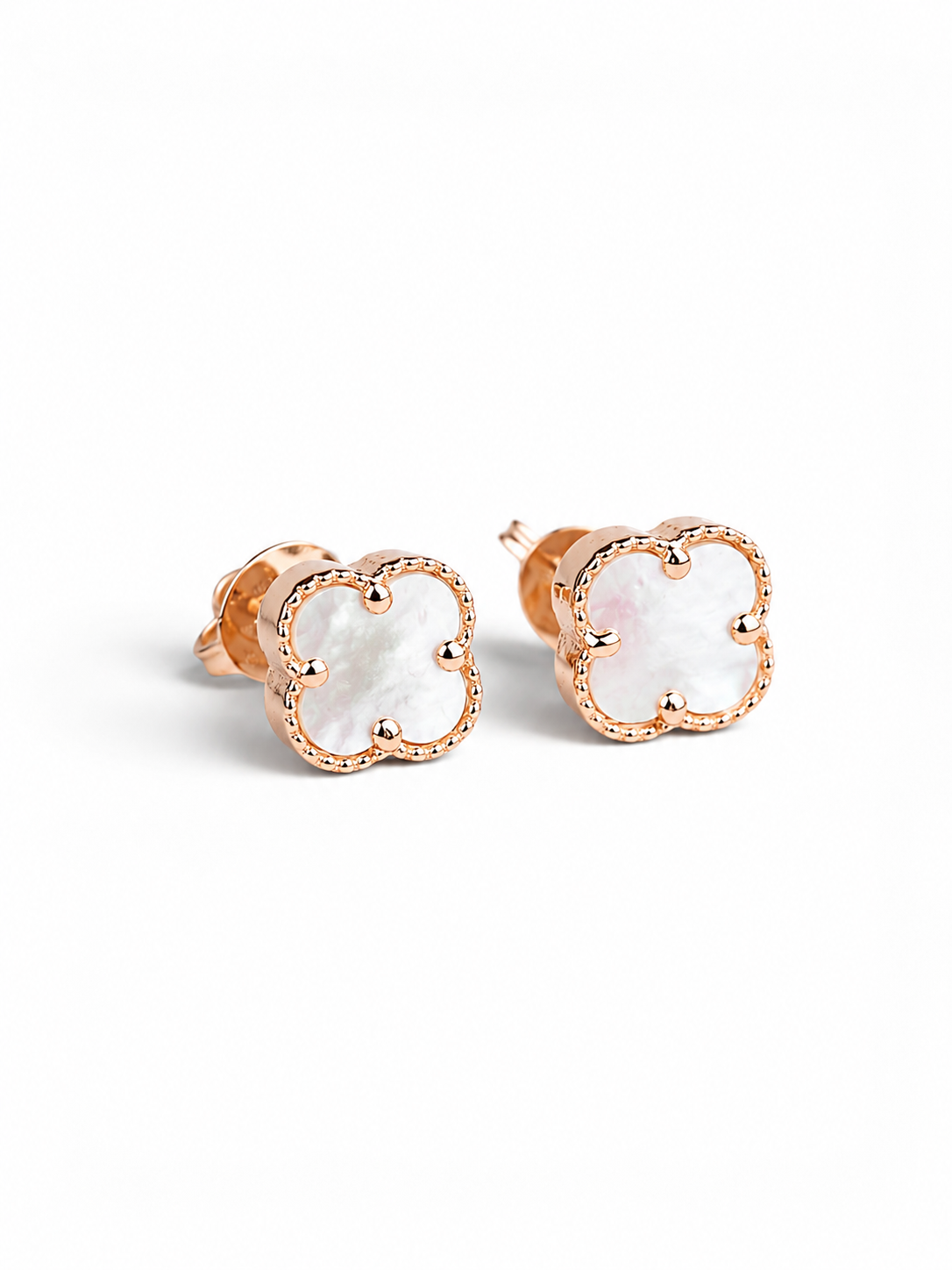 Mother of Pearl Stud Earrings Rose Gold 585