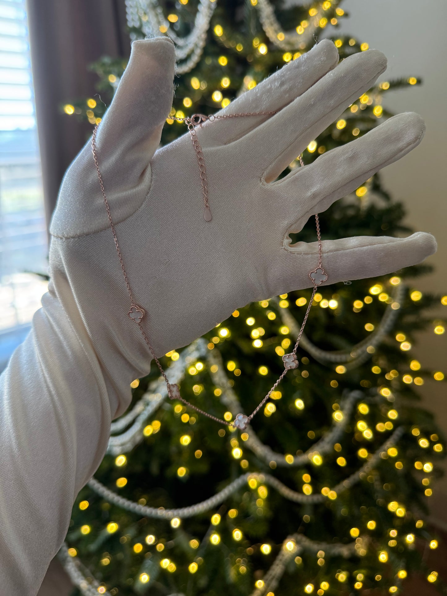 Silver Necklace Clovers Mother of Pearl Gold Plated