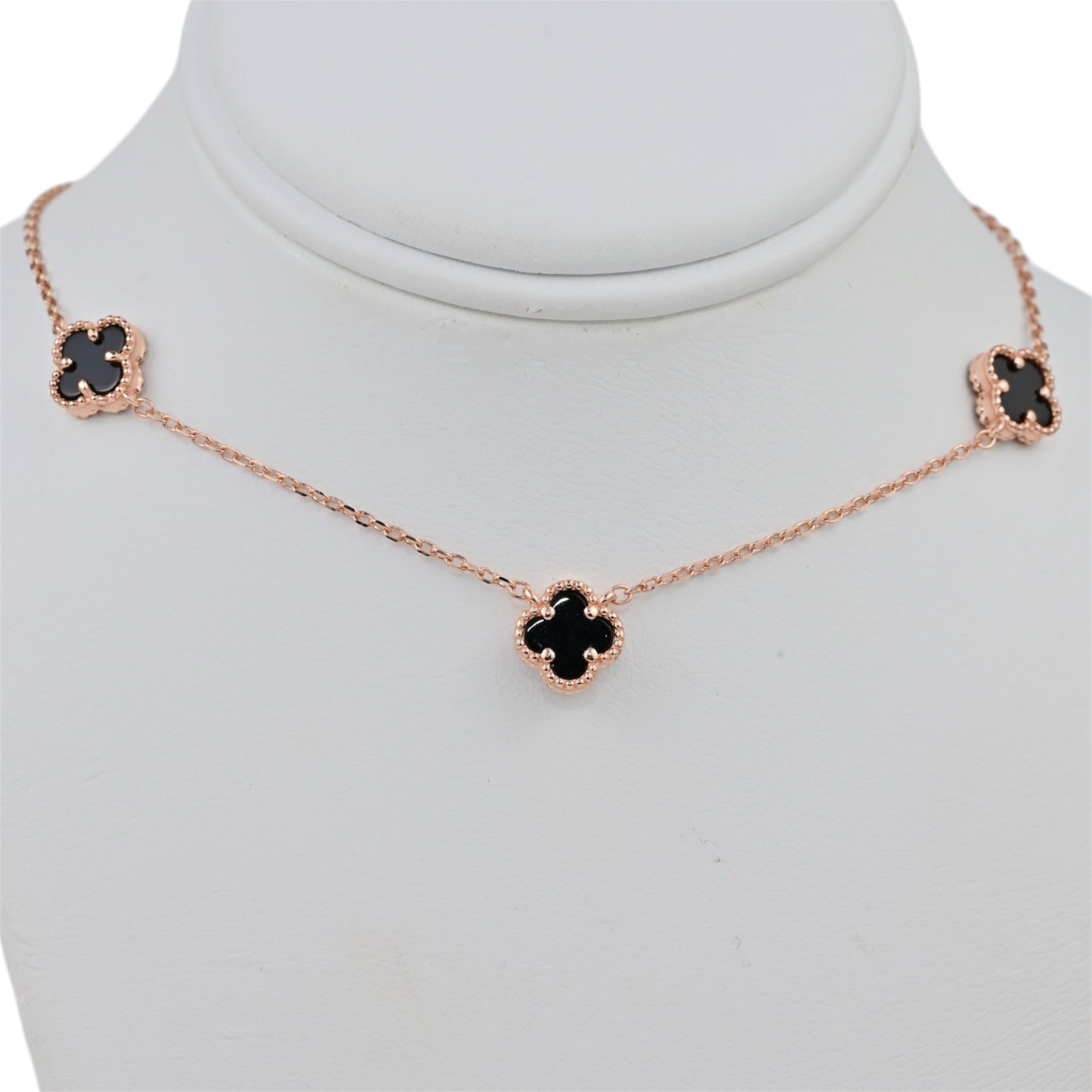 Silver Necklace Clover Onyx Gold Plated