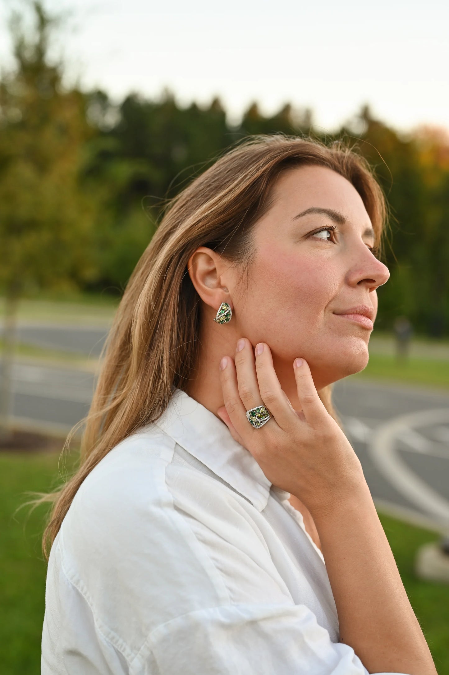 Bright stone Silver Jewelry Set (Multiple Color Variants)