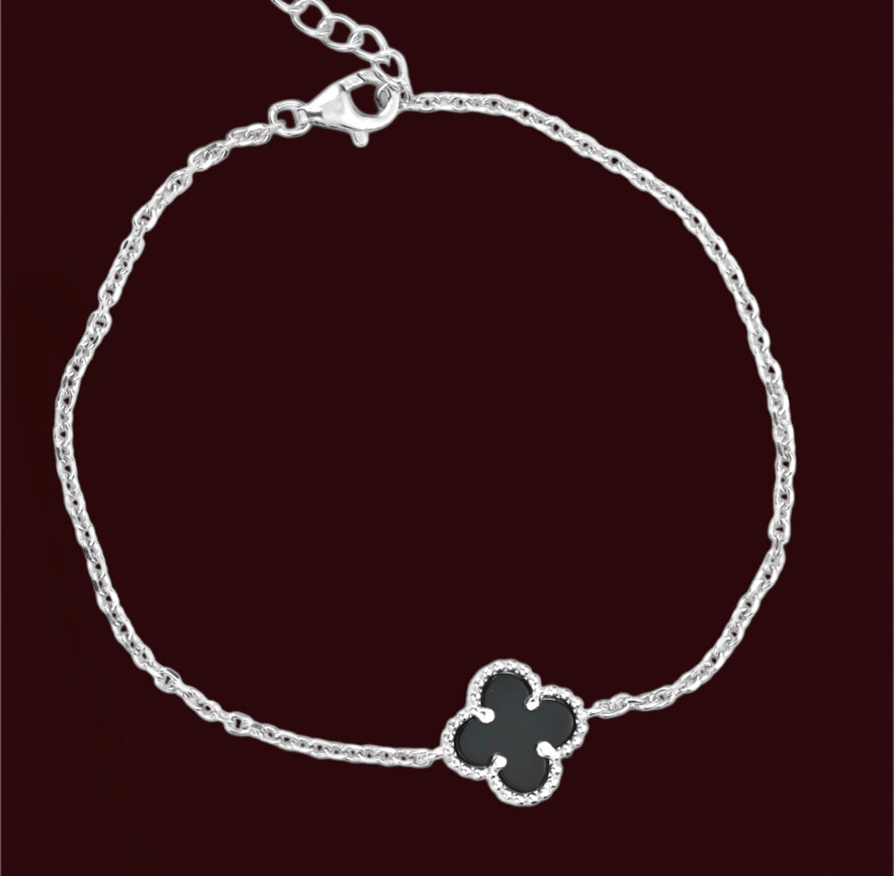 Silver Bracelet Clover Onyx