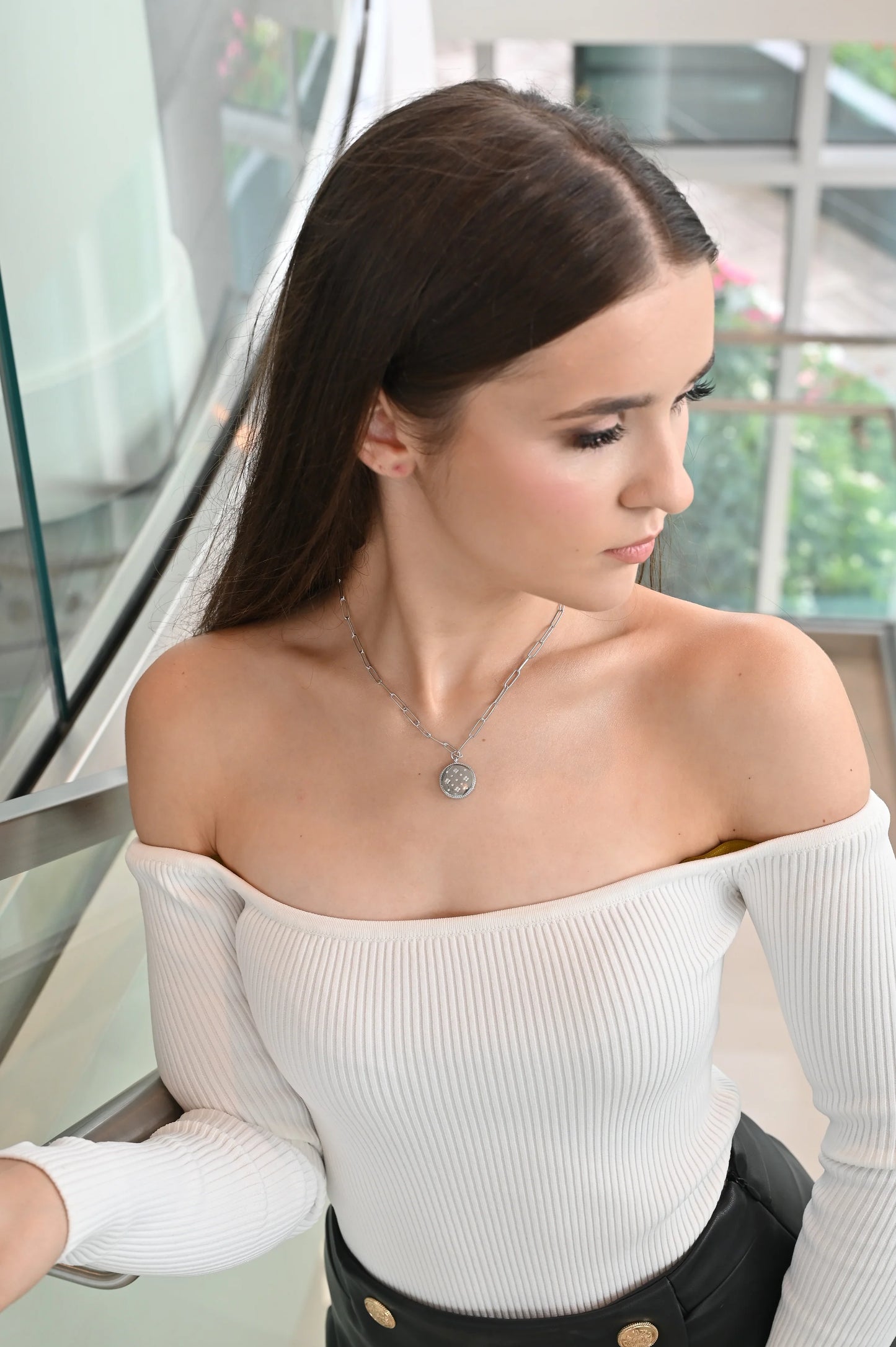 Silver Necklace with Flowers