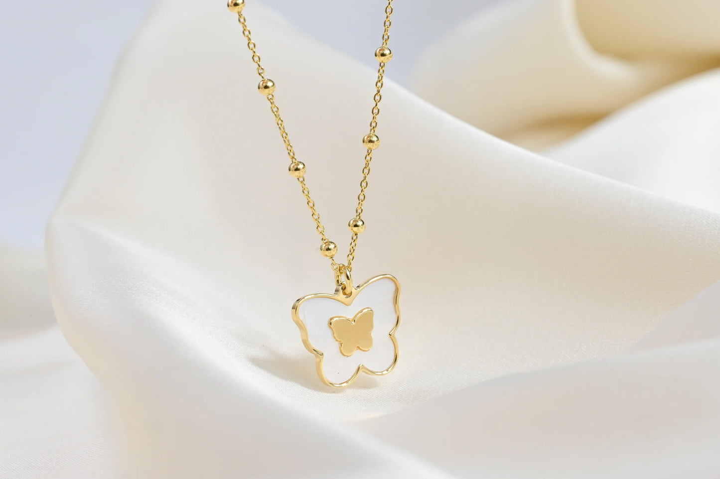 Silver Necklace Yellow Butterfly