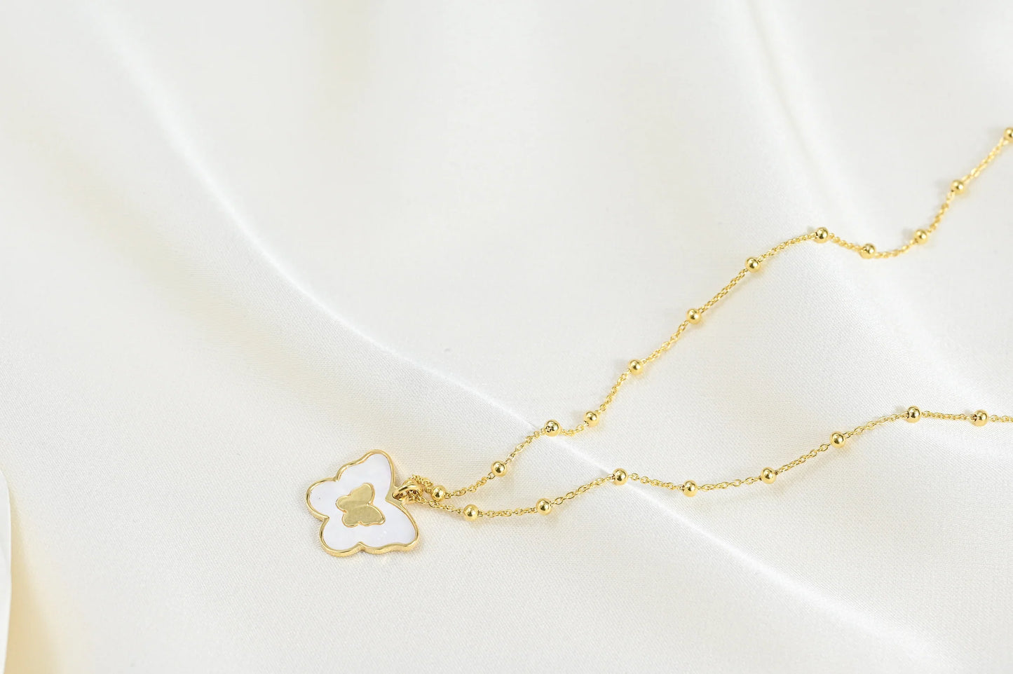 Silver Necklace Yellow Butterfly